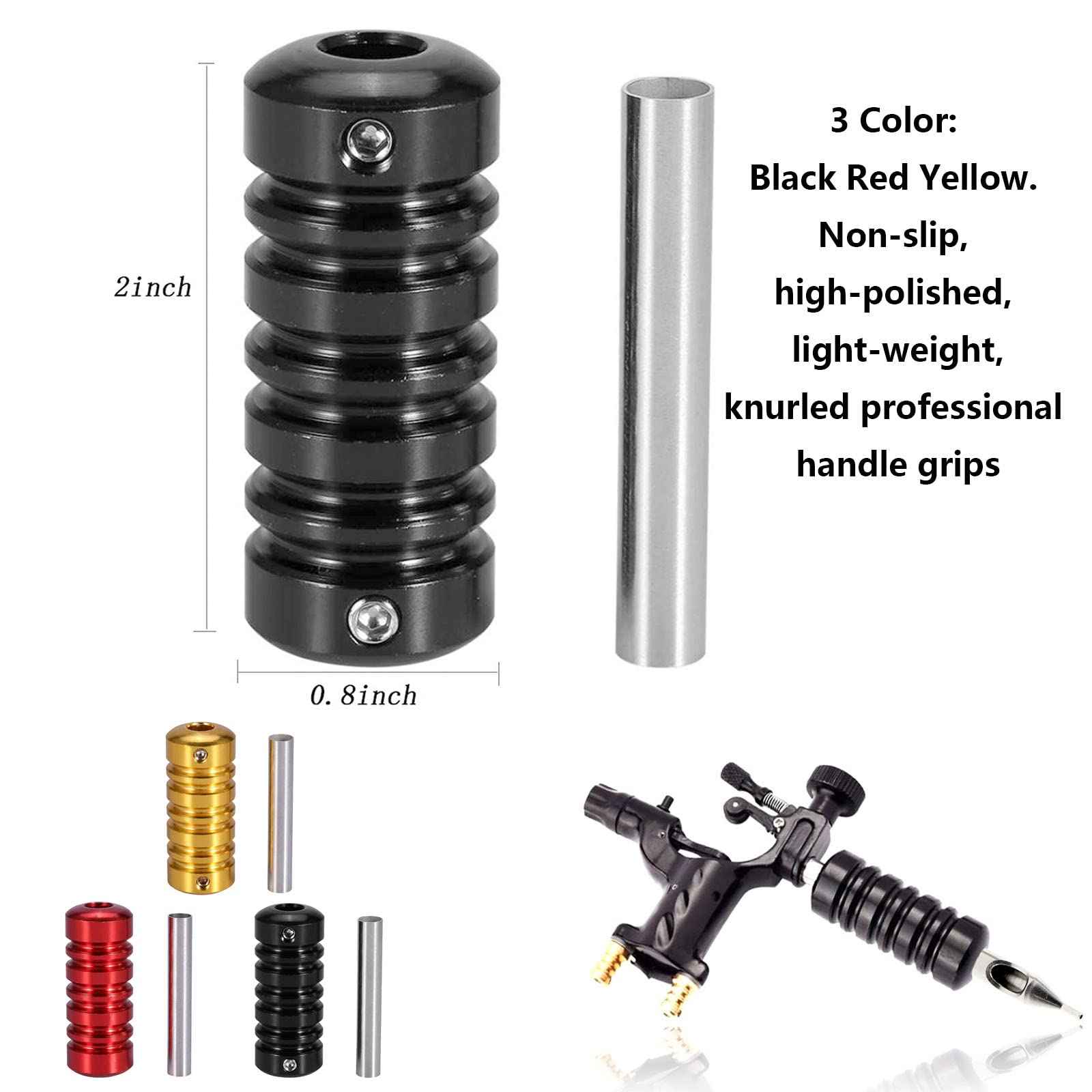 SOTICA Traditional Tattoo Tips and Grips,3Pcs Aluminum Grips Tubes and 22 PCS Tips Stainless steel Tips and Grips Round Diamond Magnum RT DT FT Nozzle Tips for Tattoo Suuplies