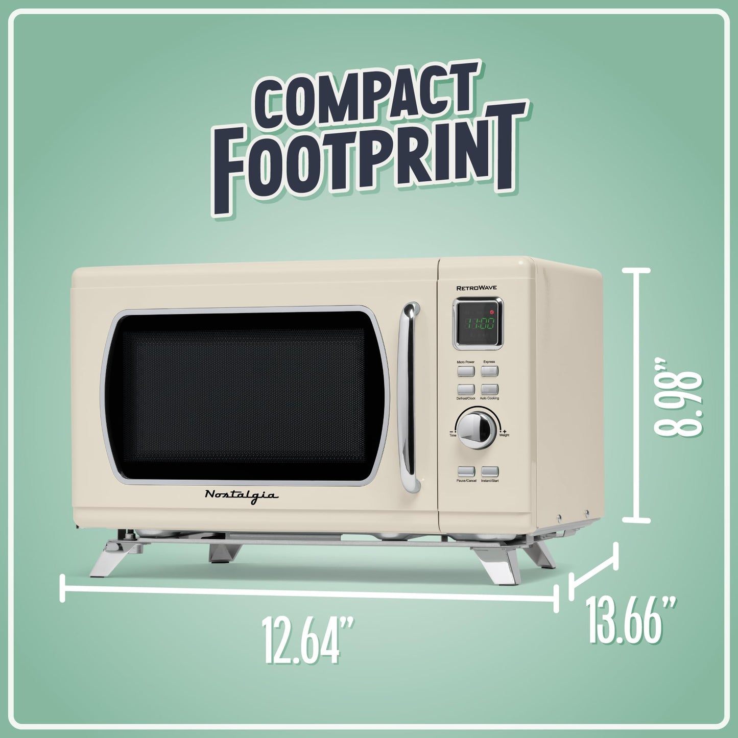 Nostalgia Mid-Century Retro Countertop Microwave Oven - Large 900-Watt - 0.9 cu ft - 8 Pre-Programmed Cooking Settings - Digital Clock - Kitchen Appliances - Cream