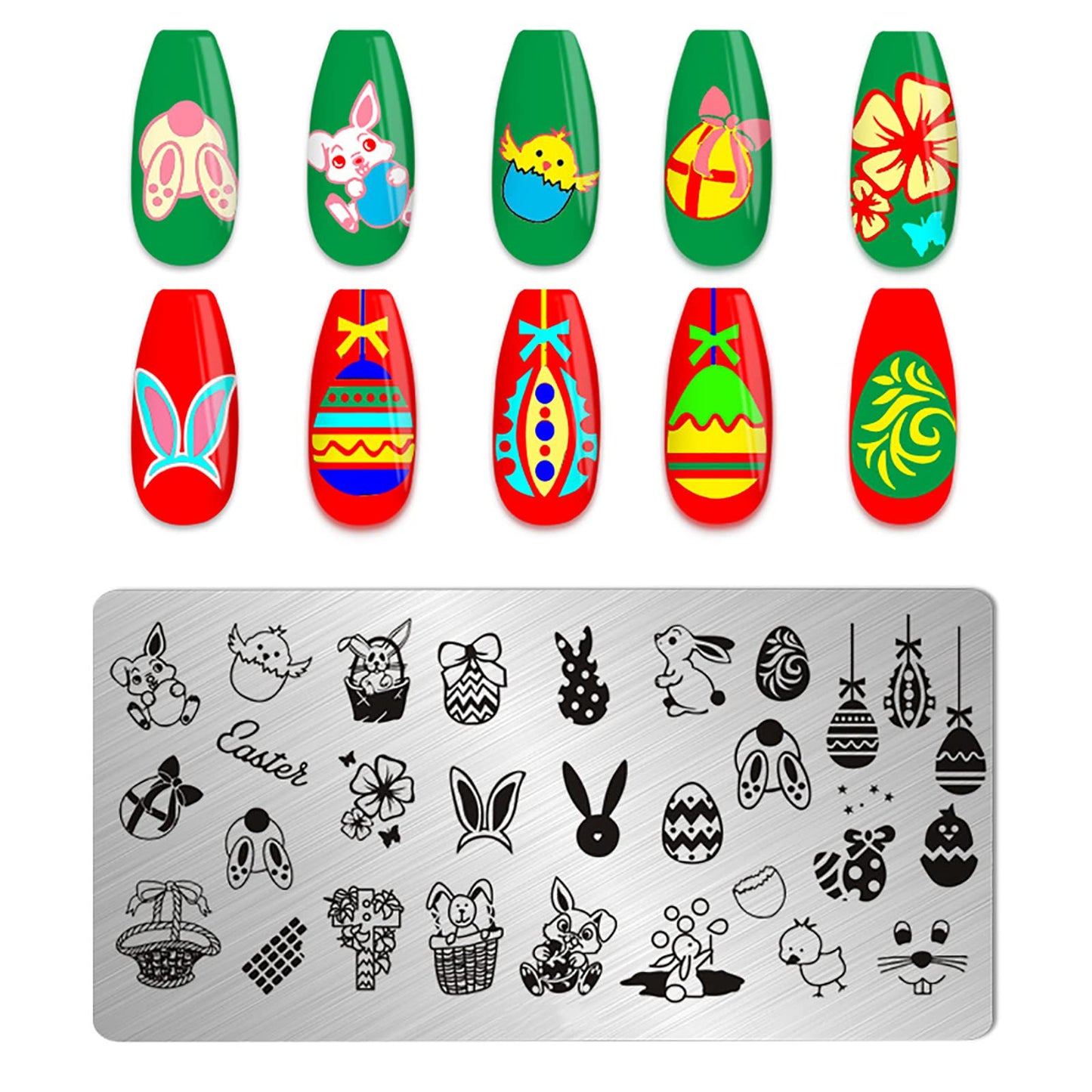 KAAGEE 10Pcs Easter Nail Stamping Plate Bunny Nail Stamp Nail Art Stamping Plates Holiday Nail Design Stamps Nail Stencils Nail Plate Template Tool Nails Accessories