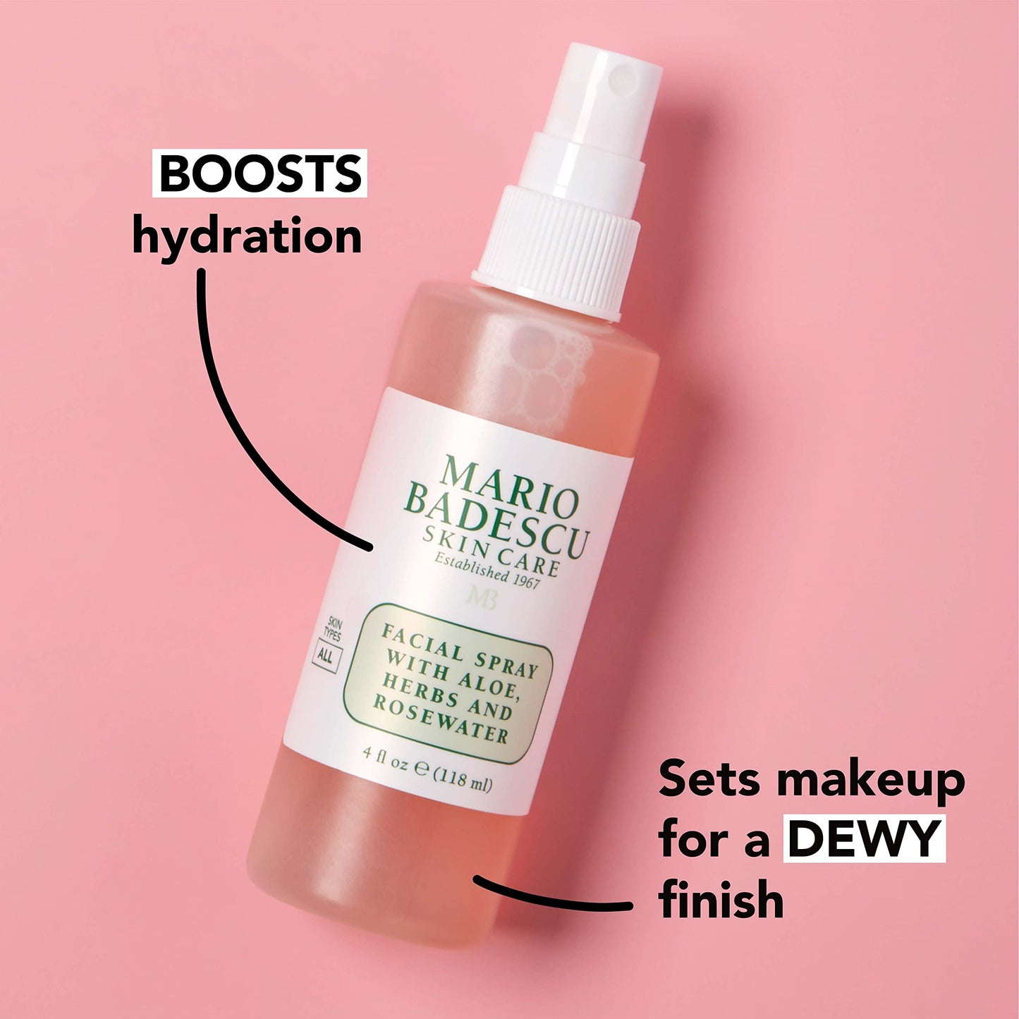 Mario Badescu Facial Spray with Aloe, Herbs and Rose Water for All Skin Types, Face Mist that Hydrates, Rejuvenates & Clarifies, 8 & 4 FL OZ Combo