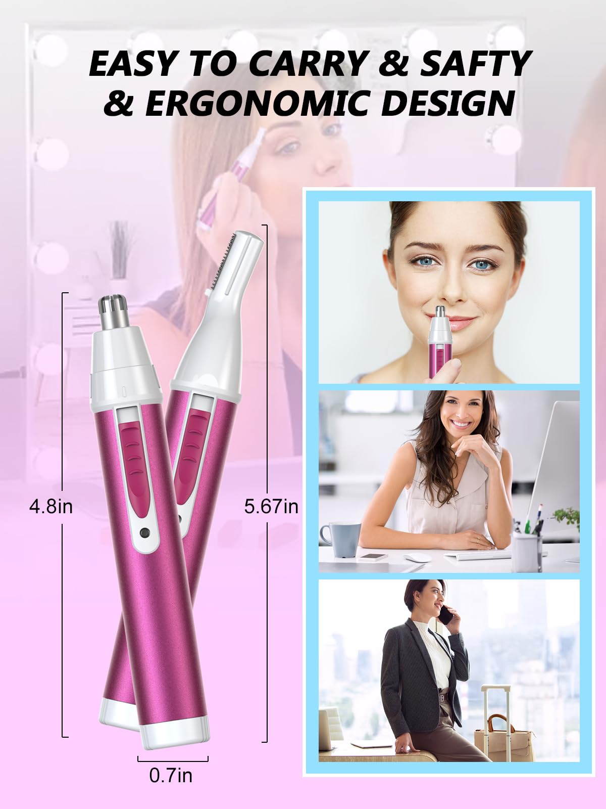 LONFANTAR Rechargeable Nose Hair Trimmer，Multifunctional Nose Hair Trimmer for Women，2023 Professional 2 in 1 Painless Washable Ear and Facial Hair Trimmer with Powerful Motor and Low Noise