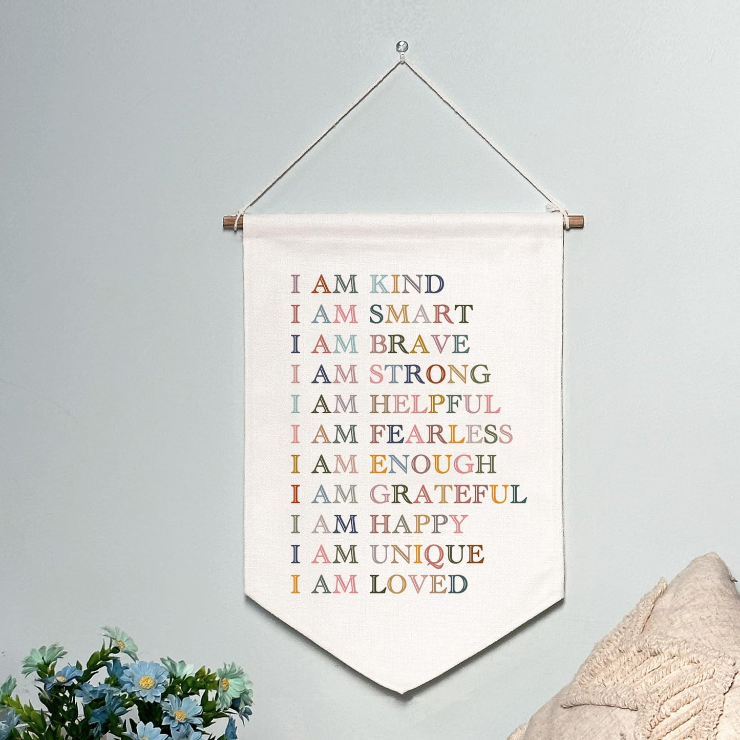 Classroom Wall Hanging Banner Poster Therapy Office Decor Calm Down Corner School Counselor Mental Health Growth Mindset Poster Anxiety Educational Wall Banner (I am Kind Smart Brave)