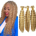 FuivJuix P27/613 Blonde Human Hair Braiding Extensions - 3 Bundles, 14-28 Inch Deep Wave
