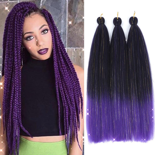 Easy Braid Pre stretched Braiding Hair 28 Inch 3 Packs Jumbo Braiding Hair Synthetic Braiding Hair Extension Twist Braid wigs Hot Water Setting Hair (Purple-Mixed Tinsel)