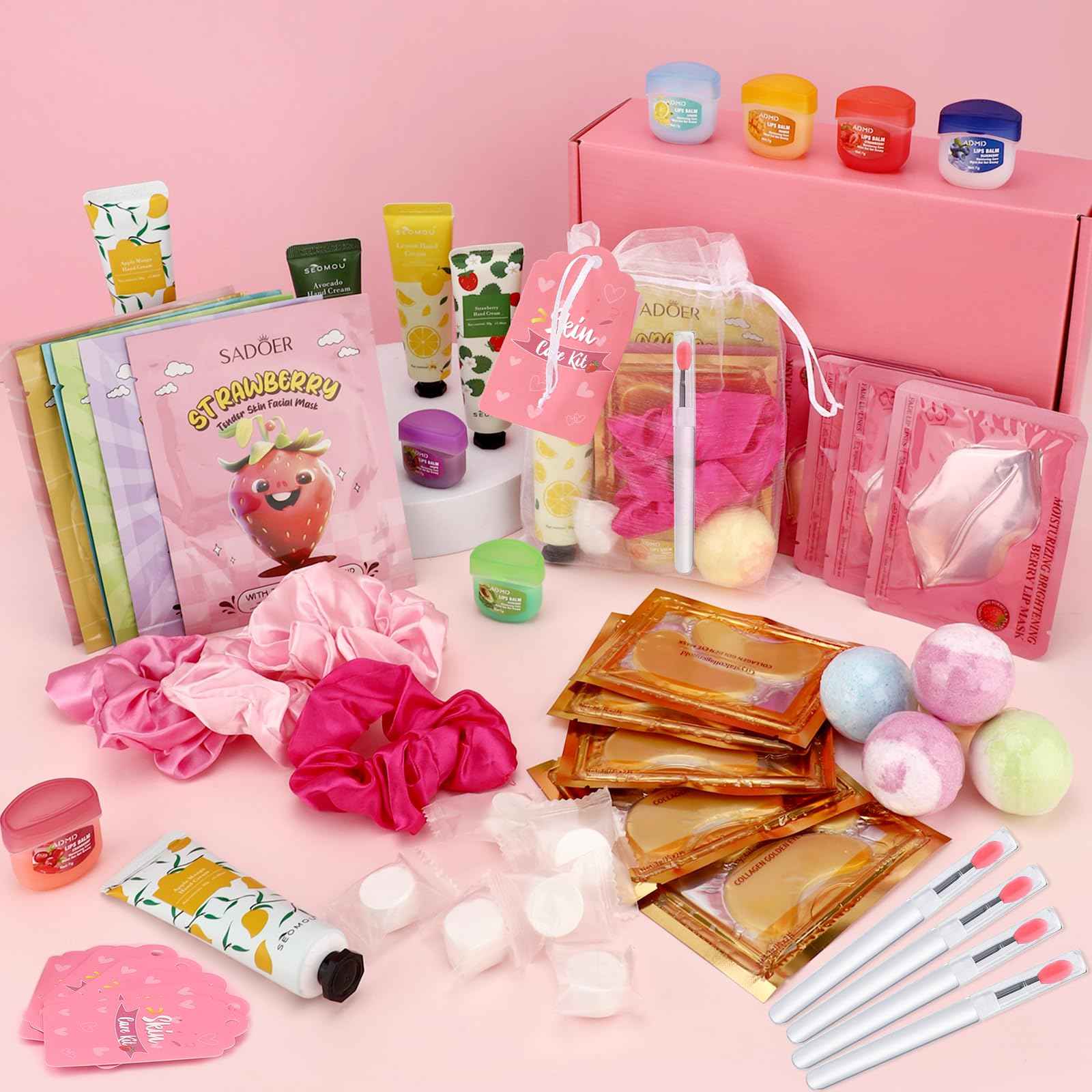 Jutqut 88PCS SPA Party Supplies for Girls, Under Eye Patches, Facial Masks, Lip Mask & Balm, Hand Cream, Foot Bath Bombs, Compressed Towel, Hair Band, Bulk Birthday & Sleepover Party Kit