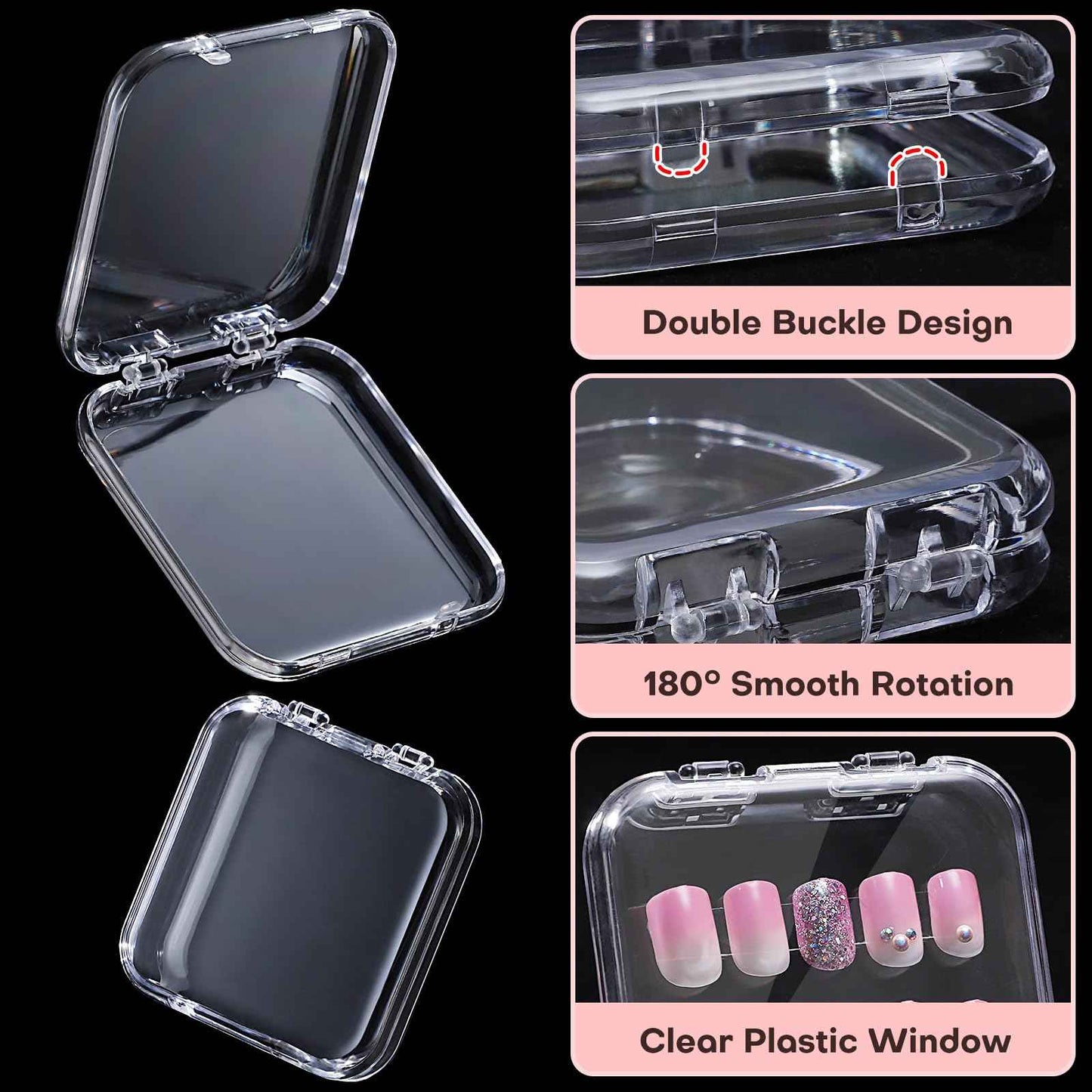 Noverlife 27 Set Press-On Nail Packaging Display Box w/ Adhesive Tape, 3x3" Clear Fake Nail Storage Container