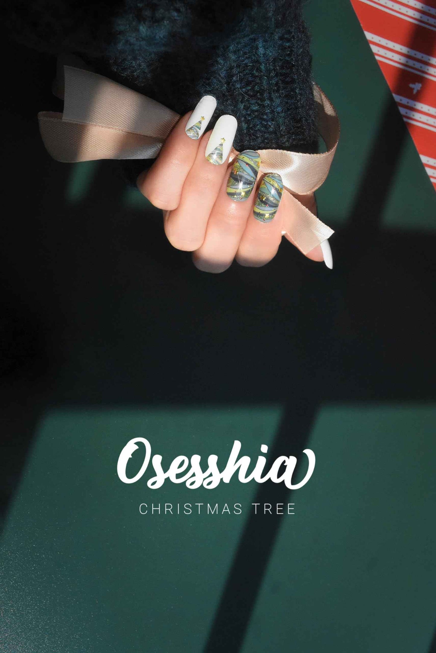 Osesshia Semi Cured Gel Nail Strip Starter Kit, (Include 60 Pcs Nail Stickers, 1 UV Lamp and Nail Tools), Glaze Wraps, Salon Quality Gel Polish Strips, Christmas Nails Stickers Kit