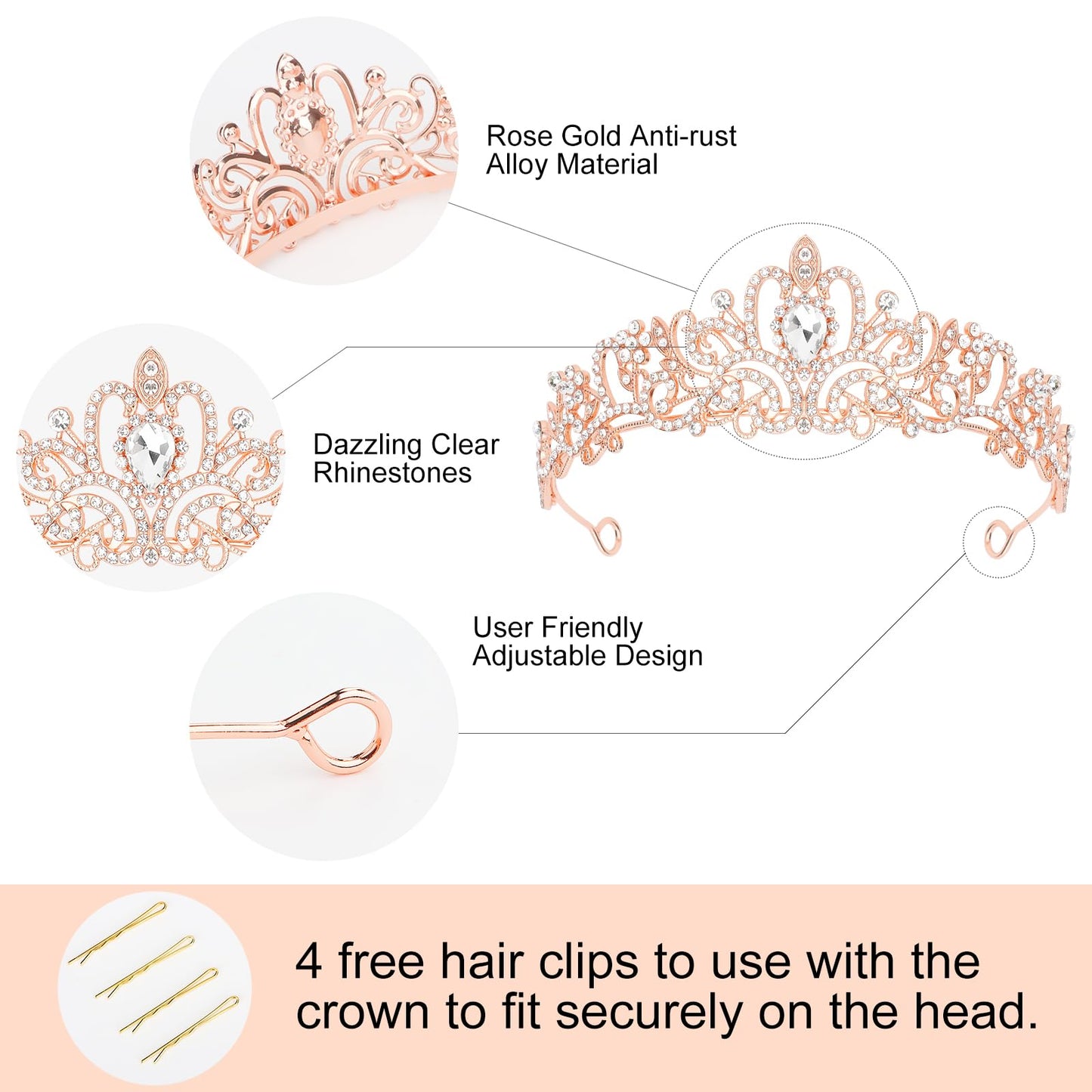 CIEHER Crystal Rose Gold Crown + Birthday Queen Sash + Pearl Pin Set, Birthday Crown and Sash Birthday Tiara for Women, Birthday Sash for Women Birthday Decorations and Birthday Gifts Girls