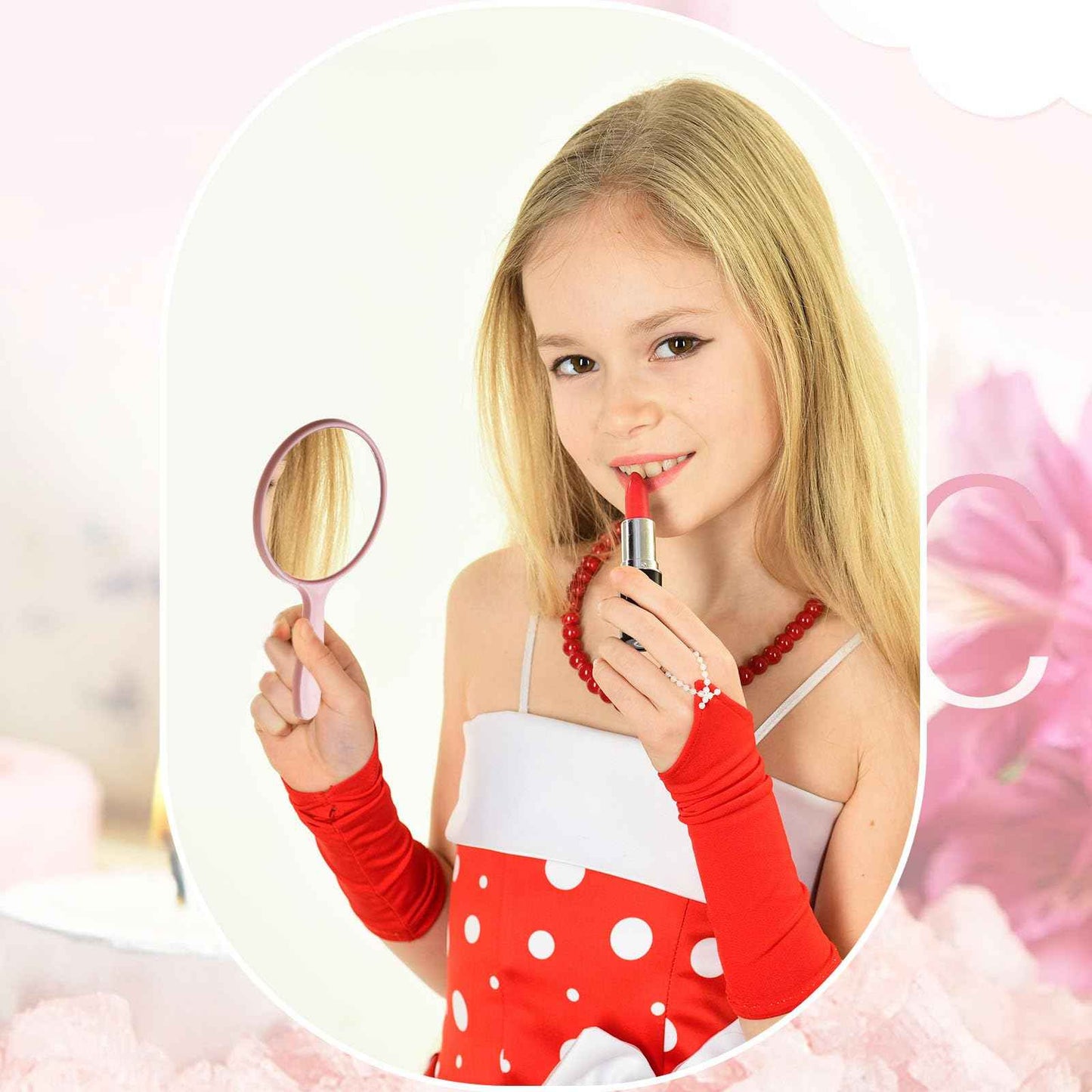 Vinsot 100 Pcs Handheld Mirror Bulk Small Hand Compact Mirrors with Handle Plastic Travel Makeup Portable 3.94 x 2.16 Inch for Birthday Dress up Wedding Practice Pronunciation (Pink)