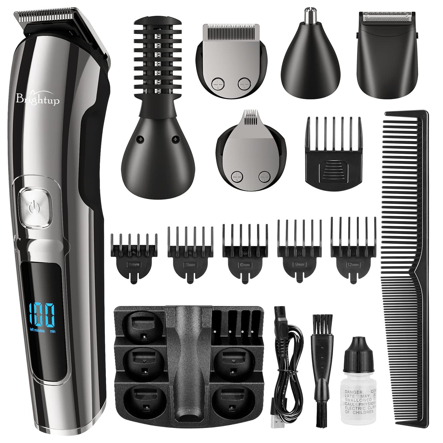 Brightup Beard Trimmer for Men - 18 Piece Mens Grooming Kit with Hair Clippers, Electric Razor, Shavers for Mustache, Body, Face, Nose and Ear Hair Trimmer, Gifts for Men, FK-8688T