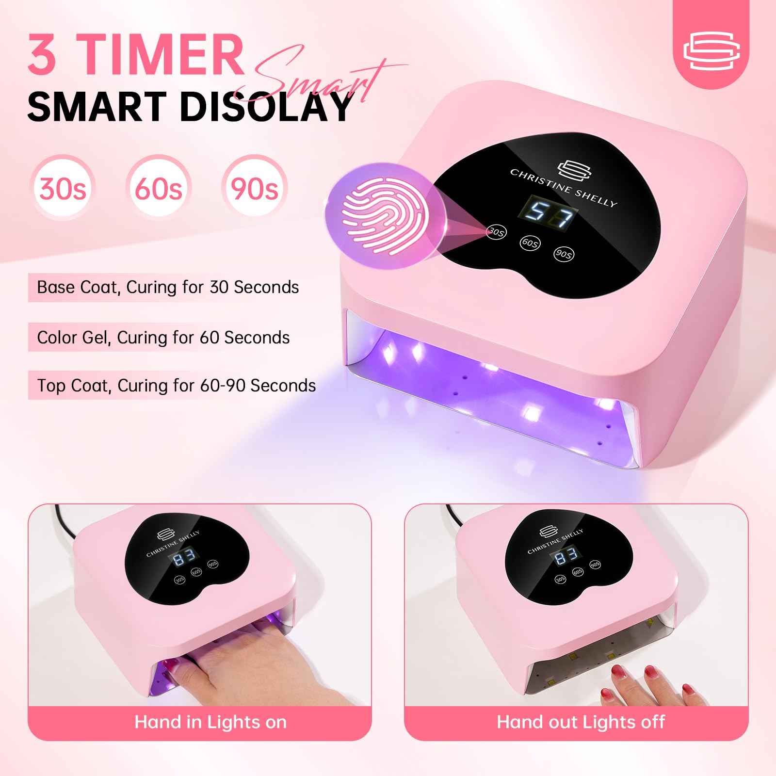 UV Nail Lamp, CHRISTINE SHELLY UV Light for Gel Nails, 48W Plug-in Mini Nail Lamp Nail Dryer with Touch Control Auto Sensor and 3 Timer Settings Nail Light Curing Lamp, Home Salon Nail Art Tools,Pink