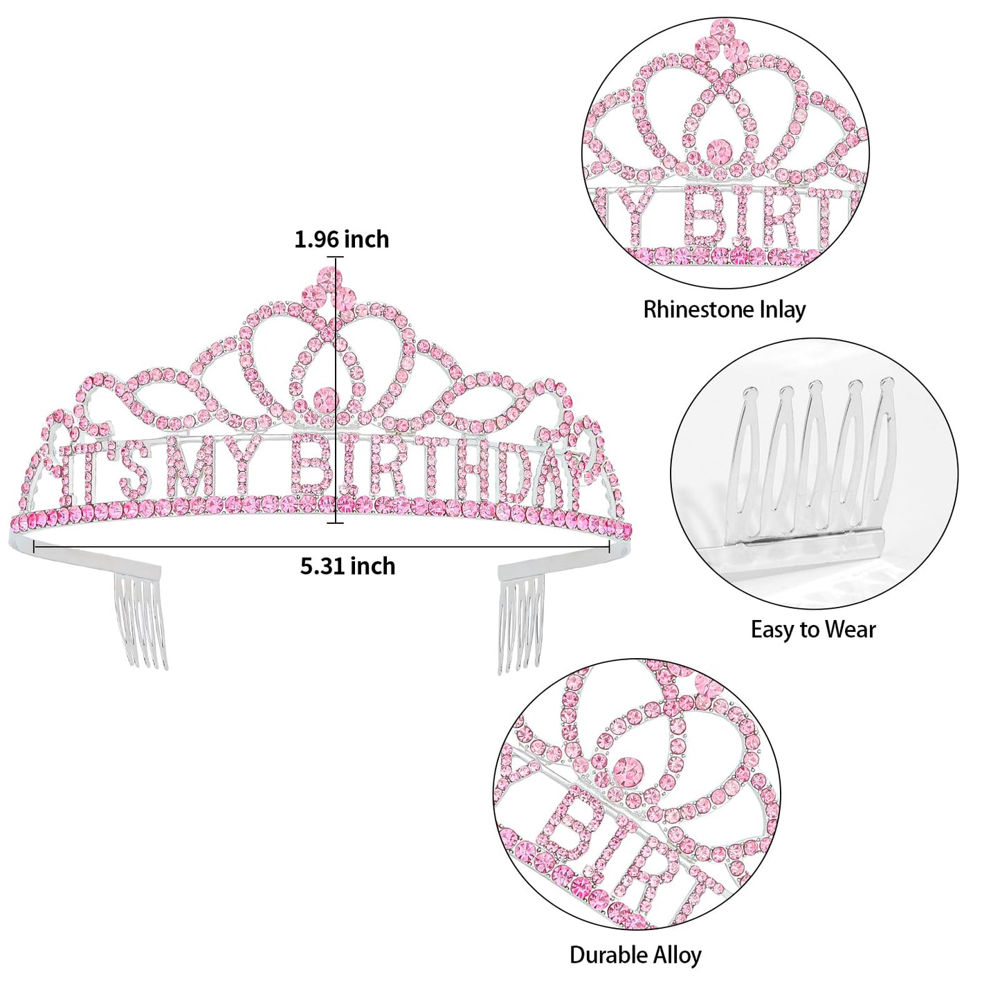 ACO-UINT Pink Birthday Crown for Women, Happy Birthday Headband It's My Birthday Crown, Birthday Girl Crown Birthday Queen Tiara Birthday Decorations Birthday Gifts