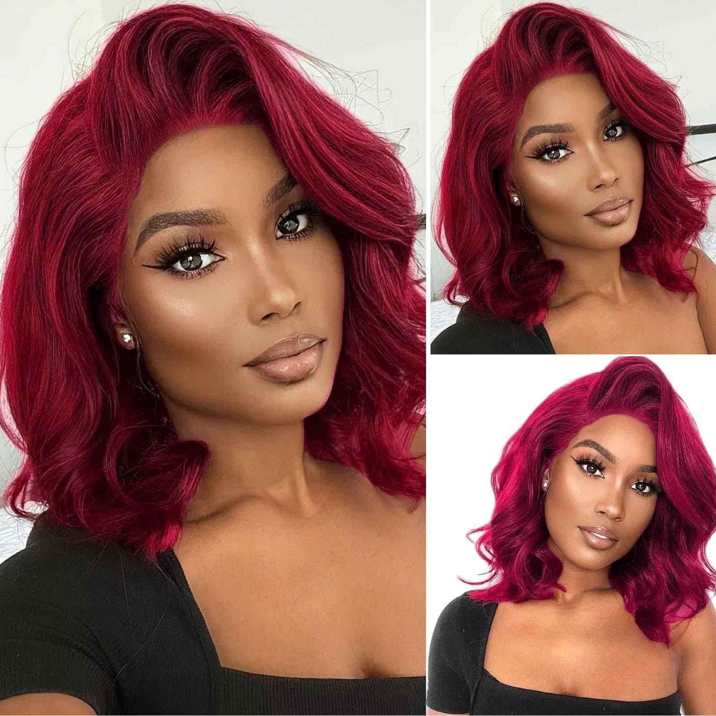 99j Burgundy Lace Front Wigs Human Hair Bob Wig Human Hair 200% Density 13x4 Body Wave Lace Front Wig Pre Plucked Wine Red Wigs Human Hairs Short Bob Wig for Women 10 Inch