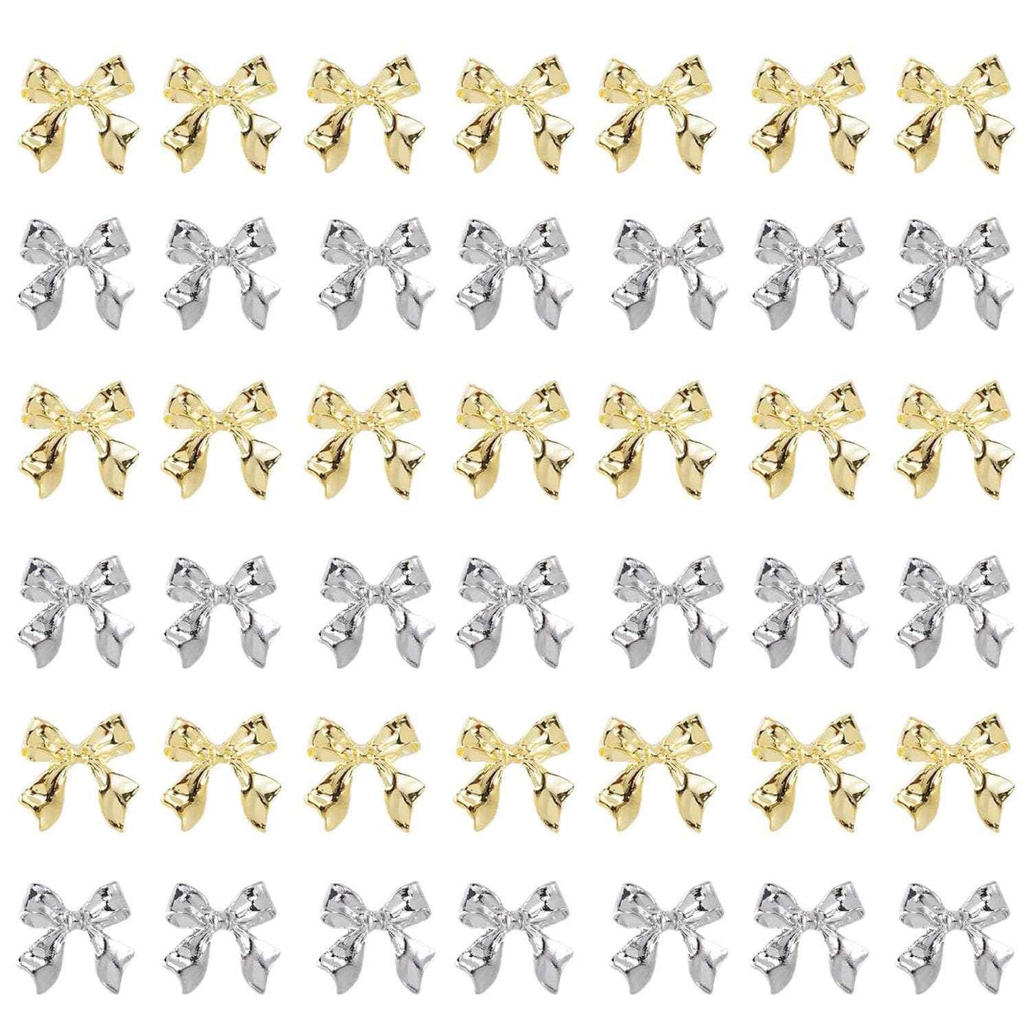 KACHIMOO 40pcs Bow Nail Charms - Gold & Silver Bowknots 3D Alloy Nail Art Bows