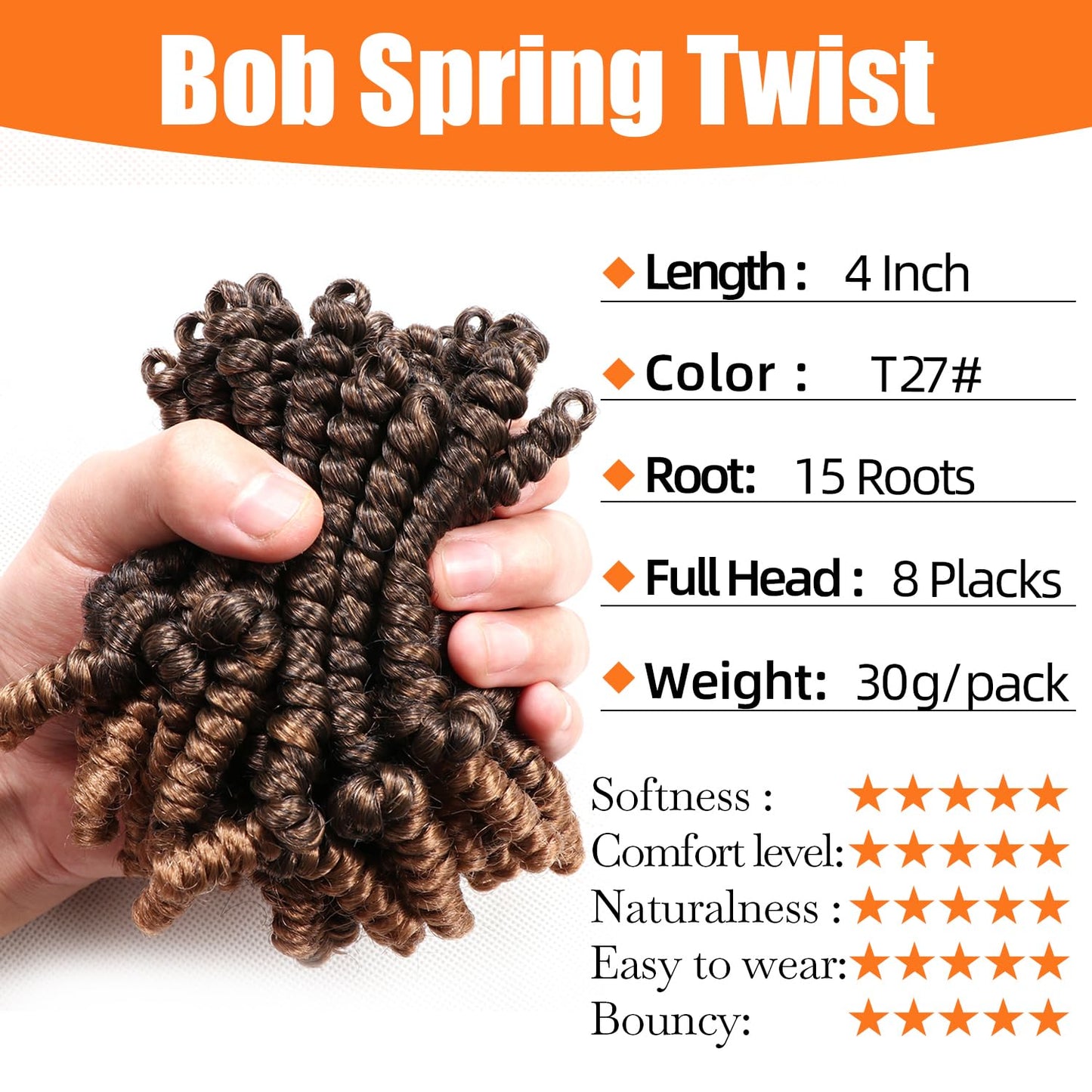 8 Packs Short Spring Twist Crochet Hair 4Inch Pretwisted Passion Twist Crochet Hair Curly Pre Looped Crochet Braids Hair Bomb Twist Kids Crochet Hair for Black Women (4 Inch, T27#)