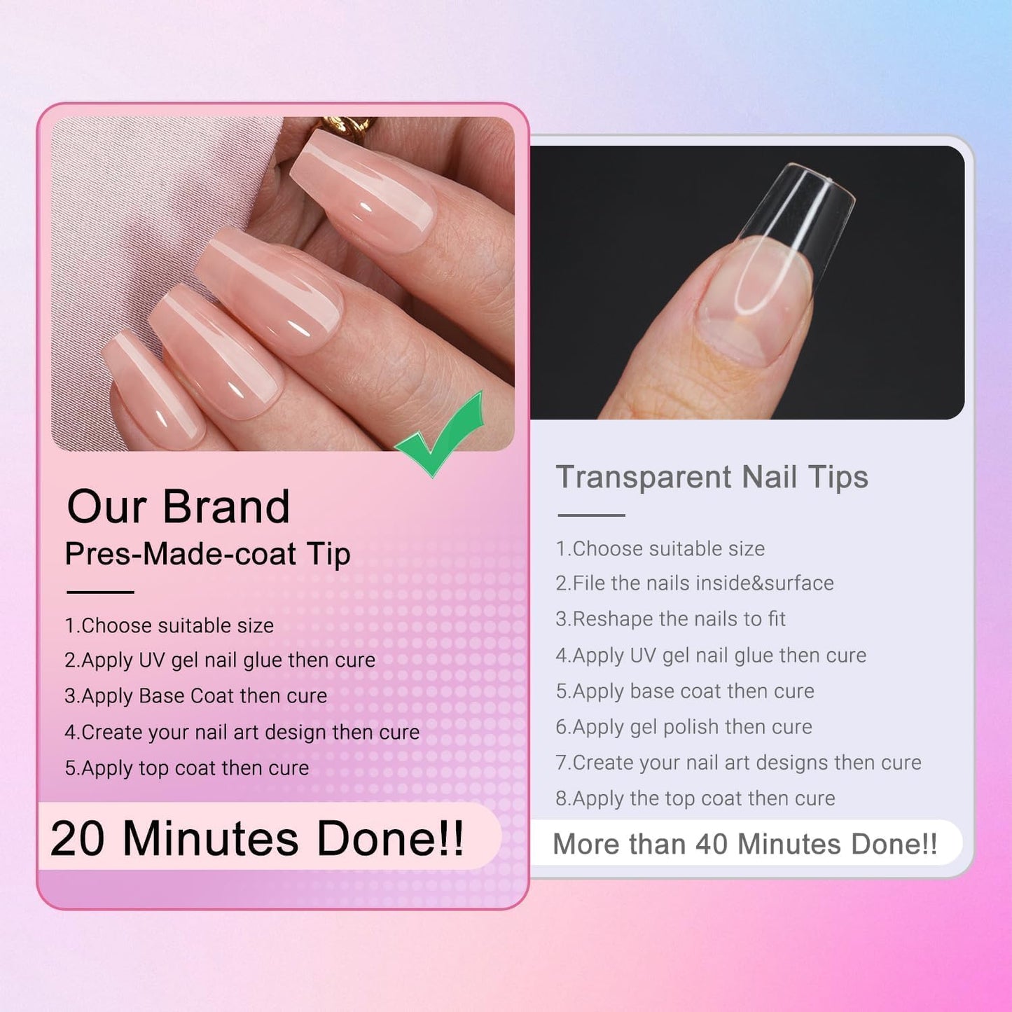 Nude Pink Gel X Nail Tips Medium Short Coffin Gel X Nails Pre-colored Gel X Tips Medium Press on Nails Pre Applied Tip Primer Soft Gel Nail Tips Natural Acrylic Fake Nails Extensions for DIY, 300Pcs