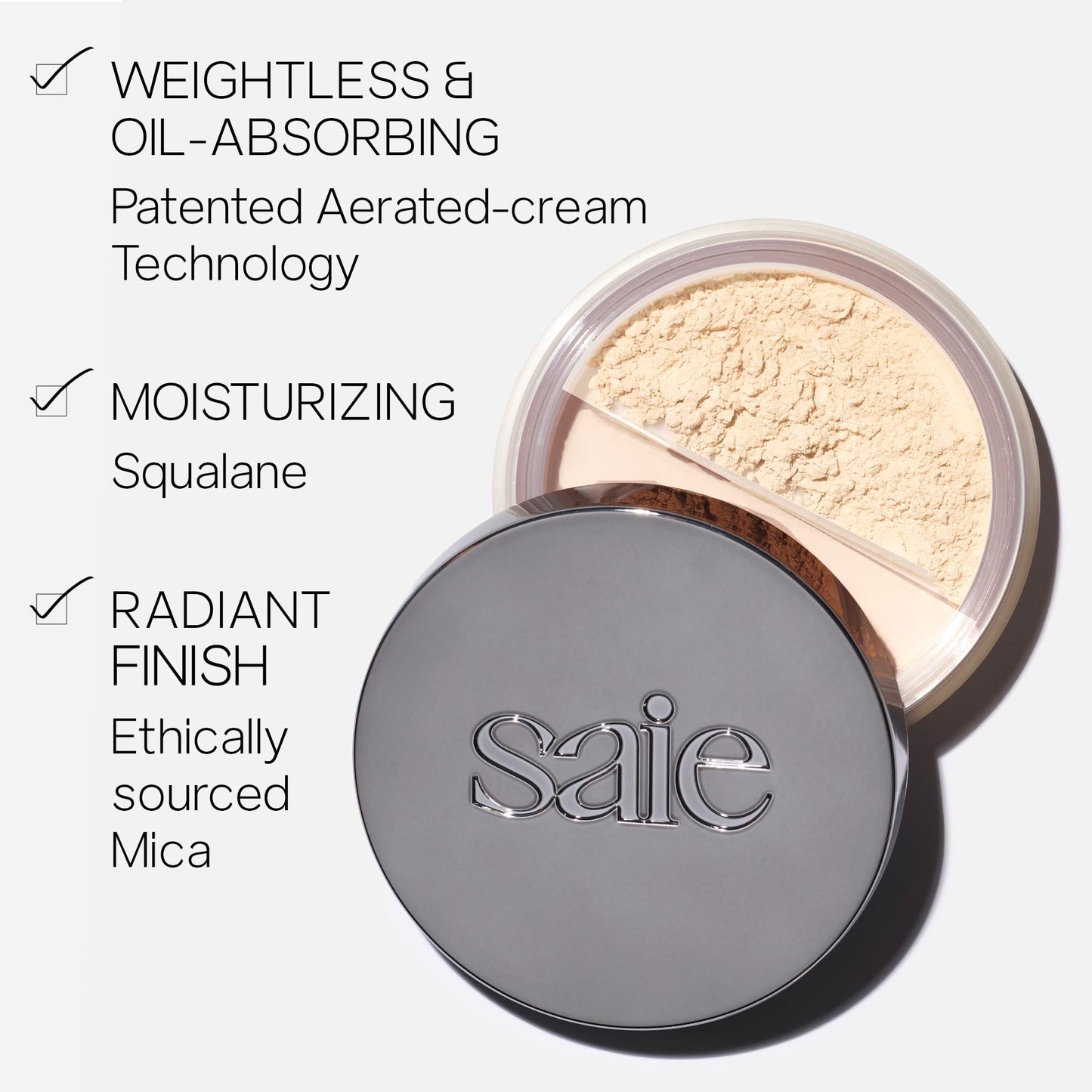 Saie Airset Radiant Loose Setting Powder - Weightless Translucent Powder to Set, Smooth + Diffuse - Formulated with Hydrating Squalane - Translucent (0.14 oz)