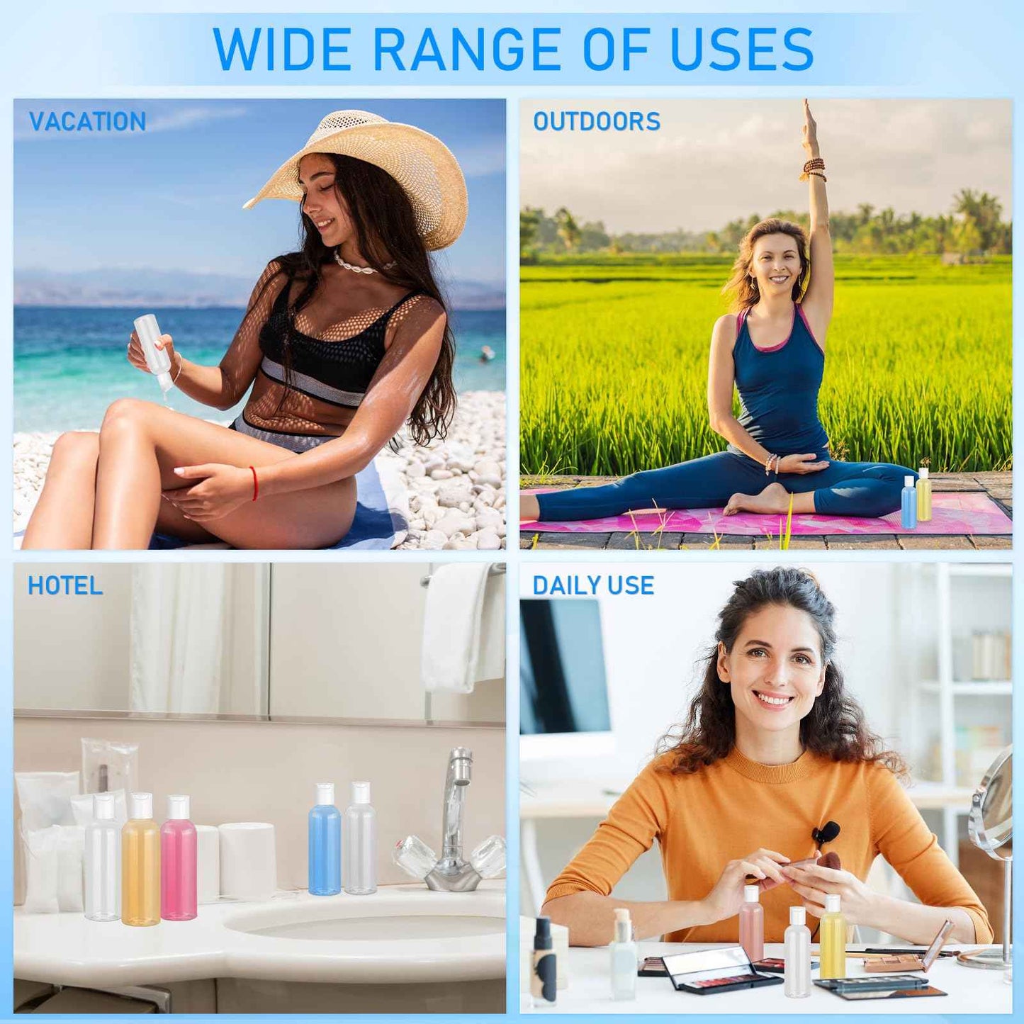 CHGANG 6 Pack 3.4 oz Travel Bottles for Toiletries - TSA Approved Leakproof Plastic Empty Travel Size Bottles Containers with Labels for Shampoo, Conditioner, Lotion