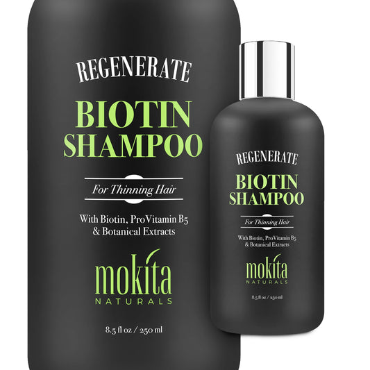 Mokita Naturals Hair Thickening Shampoo & Biotin Hair Volumizing Shampoo for Thinning Hair, Regrowth Thickening Products for Men and Women, Sulfate Free & Vegan-Friendly Mens Shampoo 8.5 Ounces