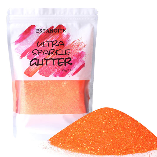 Iridescent Fine Glitter, 150g Rainbow Glitter Powder for Resin Tumblers, Slime and Craft Making, Nail Art, Festival Decor, Cosmetic Glitter for Body Face Eyeshadow (Iridescent Orange)