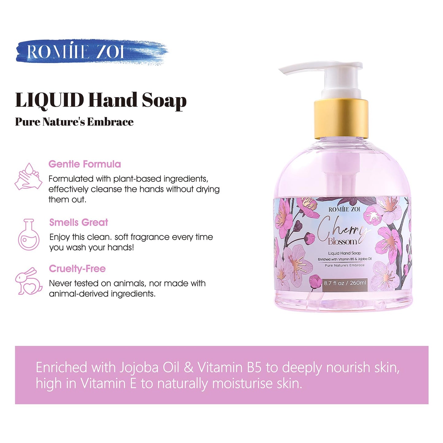 ROMIIE ZOI Liquid Hand Soap with Gift Box - Cherry Blossomn - 260 ML/ 8.7 FL. OZ