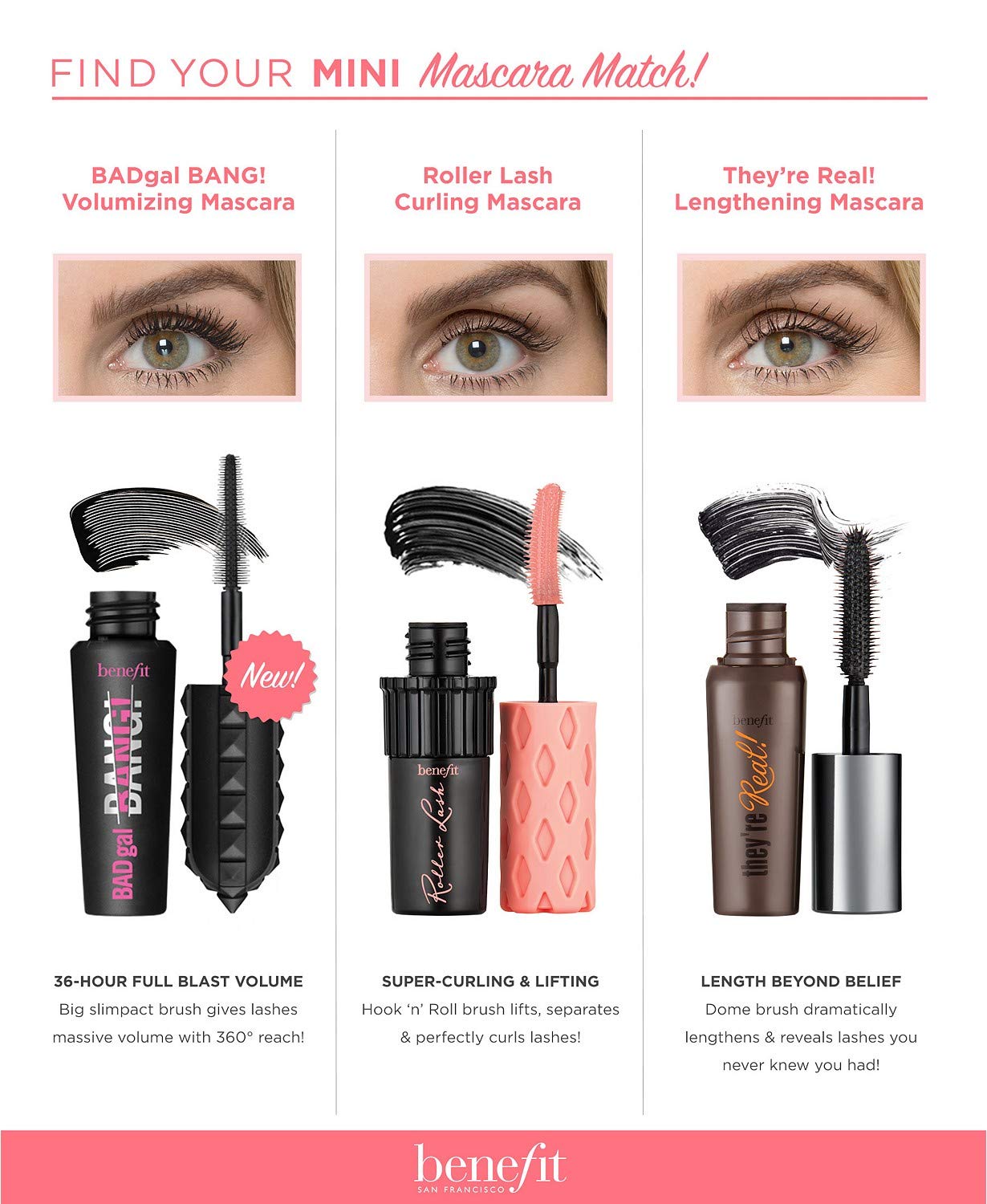 Benefit Cosmetics Lash Leader Mini Travel Size Trio Roller Lash Bad Gal Bang They’re Real Travel Size