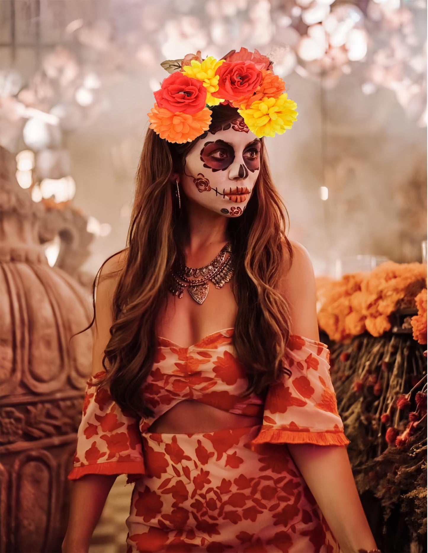 June Bloomy Day of the Dead Headpiece Halloween Costume Headpiece Mexican Floral Crown Rose Headband