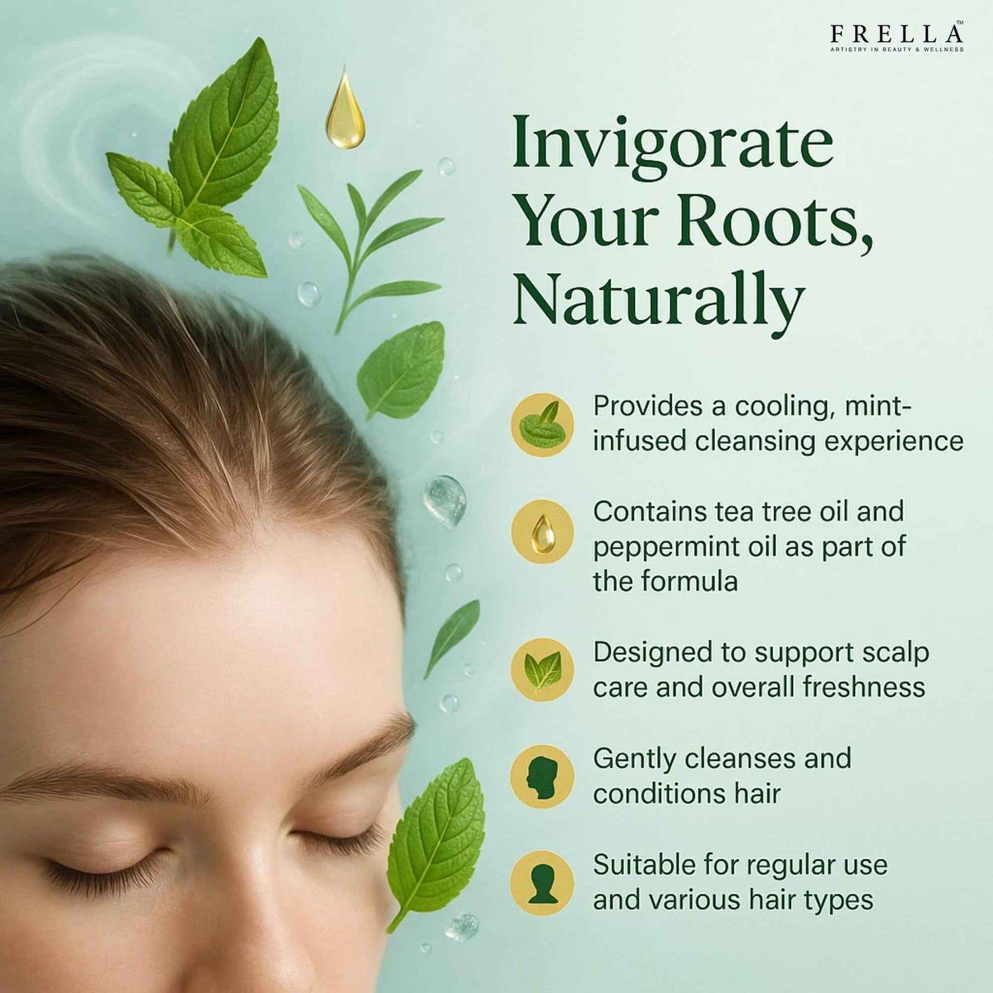 Frella Mint Shampoo and Conditioner Set, with Tea Tree and Peppermint Oils