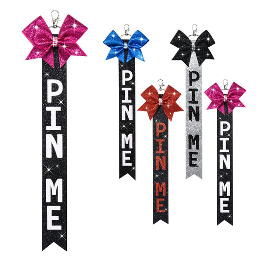 Aileam 4 PCS Cheerleading Bow Pin Me Ribbon Keychain with Rhinestones, Blue, for Teen Girls Cheerleading Sports Accessory