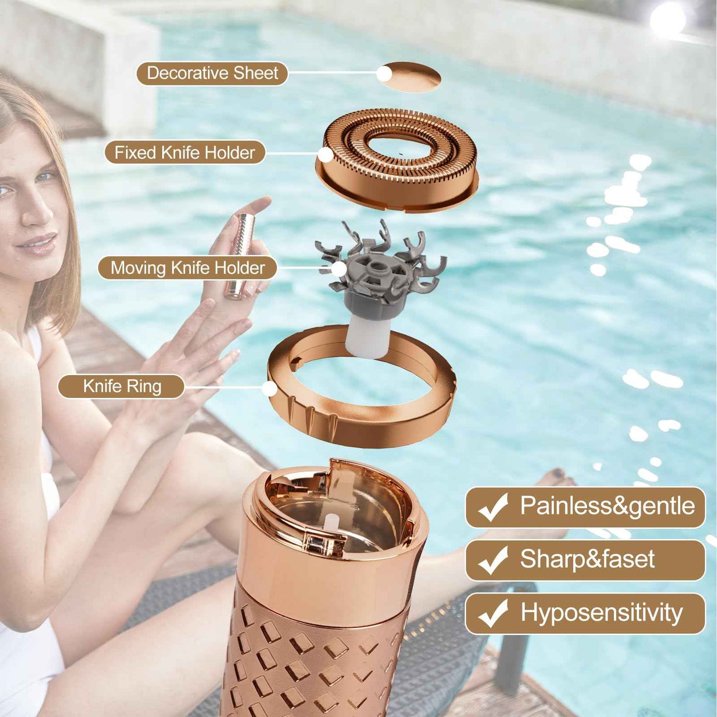 BLIBEE Hypoallergenic Replacement Heads & Blades for Facial Hair Remover, 2-Color 4-Pack, Perfect Fit for Women's BLIBEE Hair Removal Device, Sensitive Skin Safe