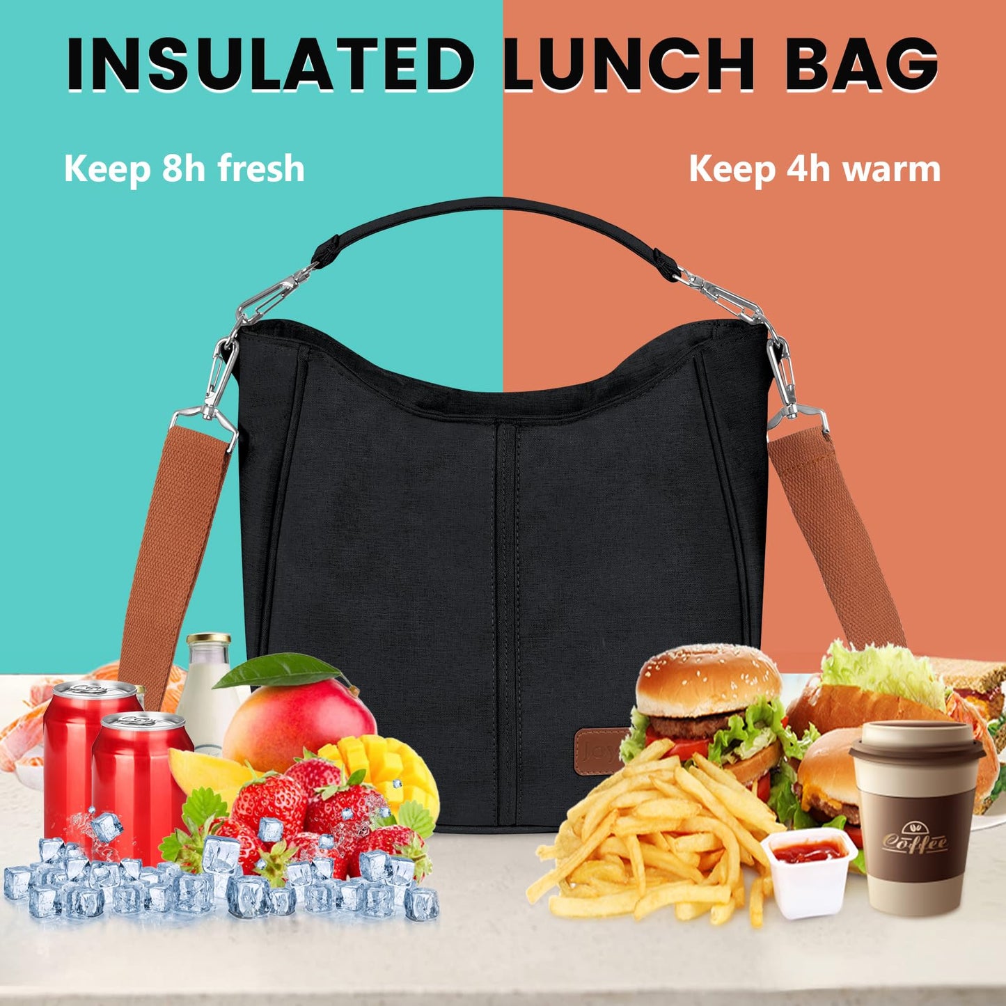 Joymee Lunch Bags for Women, Women Lunch Box, Large Insulated Lunch Box with Adjustable Shoulder Strap Cooler Tote Bag for Work Office Picnic Travel