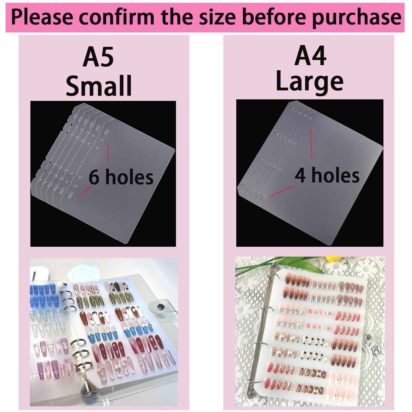 Press On Nails Book Insert Pages Press On Nail Organizer Book Insert Pages Press On Nail Storage Book Insert Pages Nail Packaging Book Insert Pages for Fake Nail Storage Nail Salon Supplies (A5)
