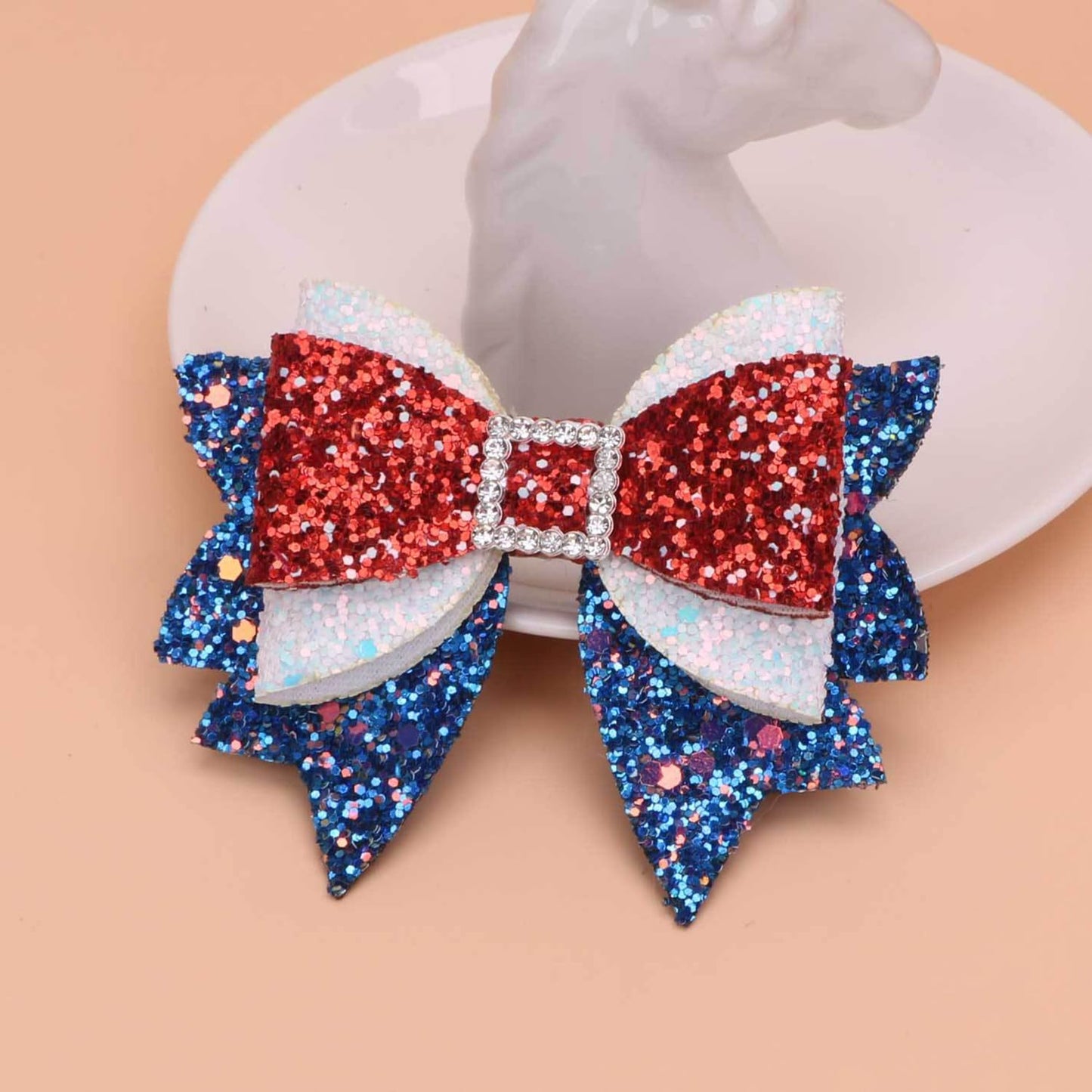 4th of July Hair Clips Glitter Bows Hair Claw Clips Red Blue White Bow Alligator Clips Independence Day Hair Clip with Sequins Rhinestone Design Patriotic Party Hair Accessories for Women and Girls