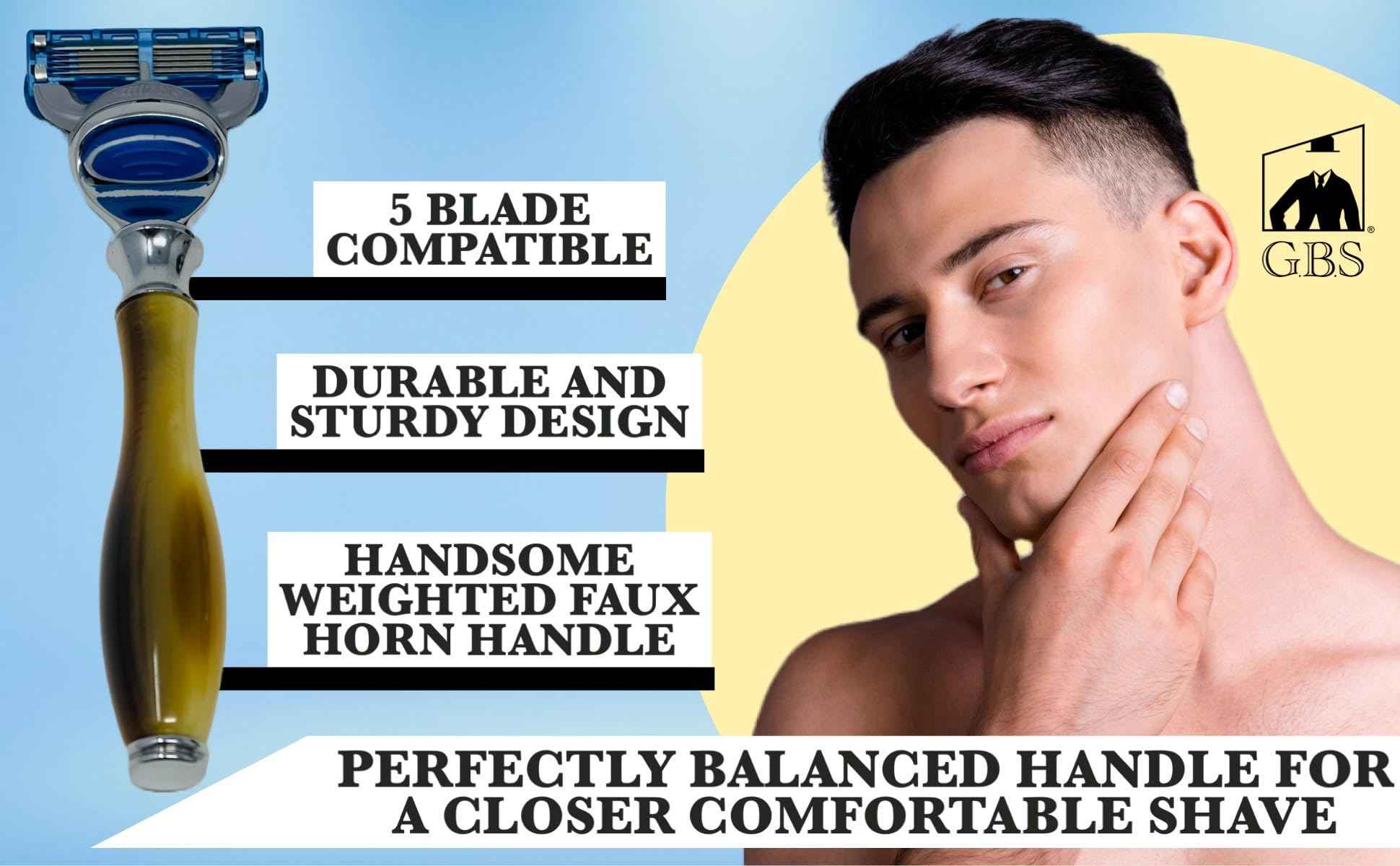 G.B.S 5 Blade Razor with Classic Horn Handle Christmas Gift Stocking Stuffer For Men