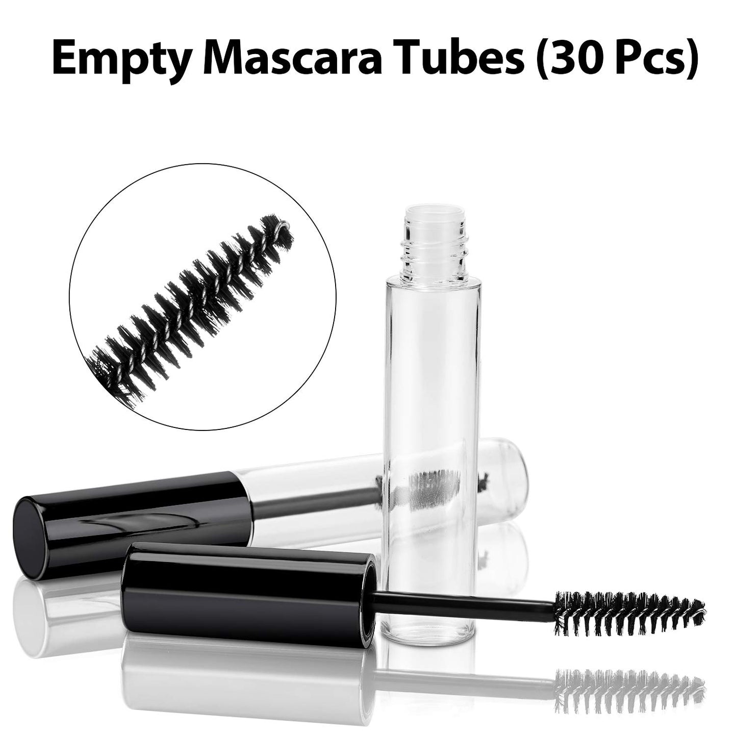 30 Pieces 10 ml Empty Mascara Tubes Eyelash Wand Refillable Clear Bottles Cream Container with 4 Pieces Transparent Funnels Transferring Castor Oil for DIY Cosmetics (Black)