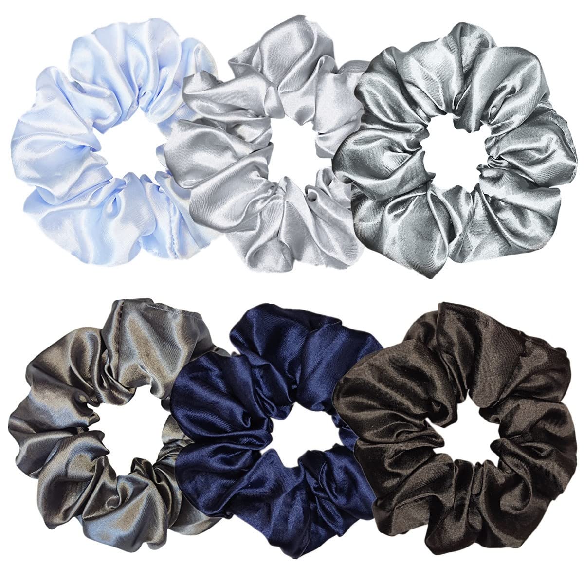 Sufermoe 6 Pcs 4.5 Inch Light Gray Green Satin Silk Hair Scrunchies, Hair Ties and Accessories for Women and Girls