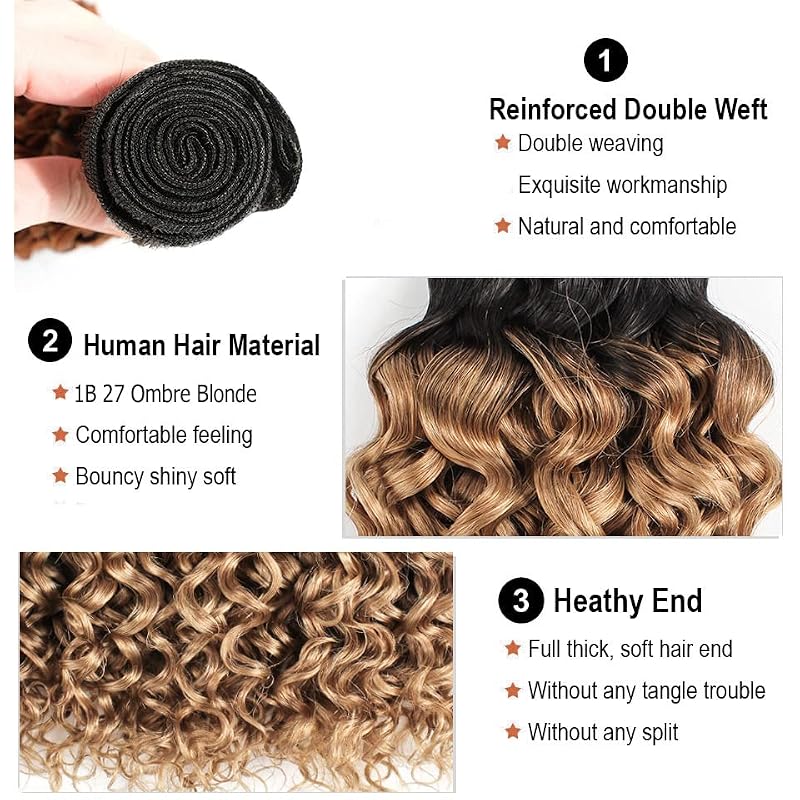 Ombre Honey Blonde Kinky Curly Hair Bundles 28 Inch
