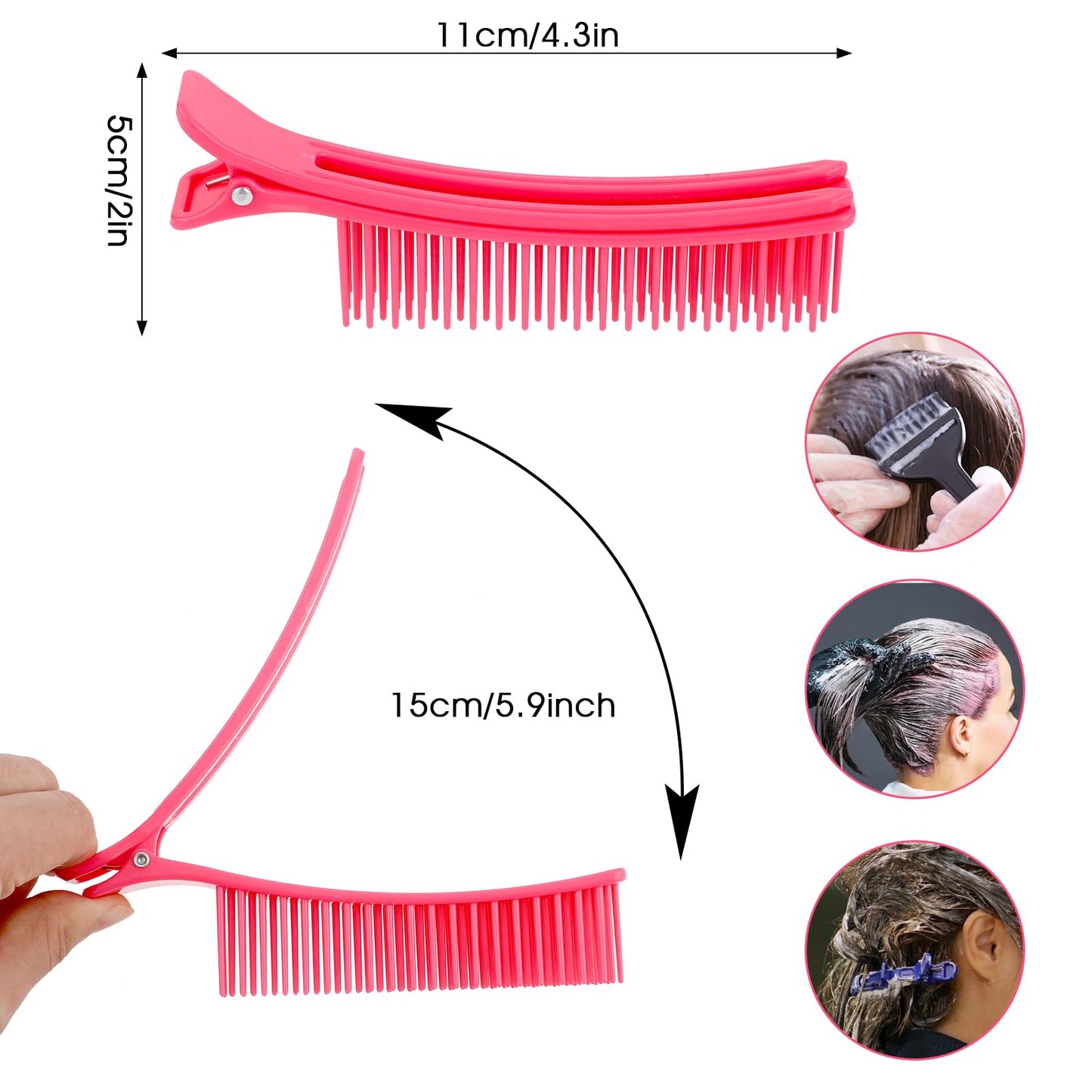 2 Pcs Hair Sectioning Clips for Professional Styling, Grip Combs, Cutting and Coloring Accessories (Blue+Pink)