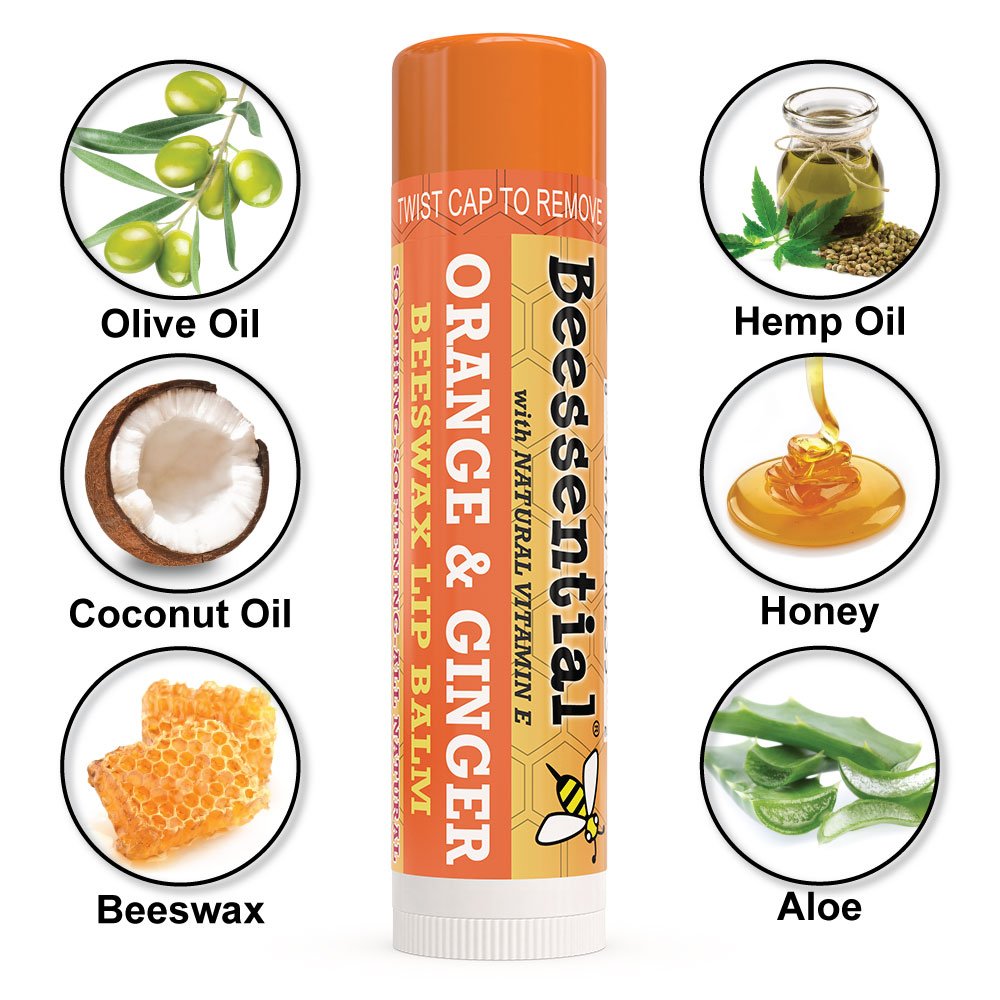 Beessential Natural Bulk Lip Balm, Orange Ginger, 18 Pack | For Men, Women, and Children. Great for Gifts, Showers, & More