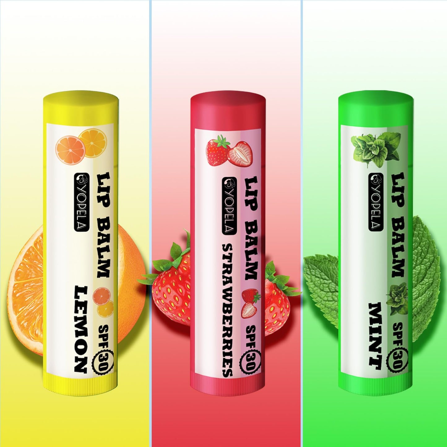 YOPELA 3 Pack SPF Lip Balm Bulk - SPF 30 SunGuard Lip Balm Sunscreen- Summer Protection for Lasting Hydration UV Defense Prevents and Soothes Dry, Chapped Lips-3 Delicious Flavors