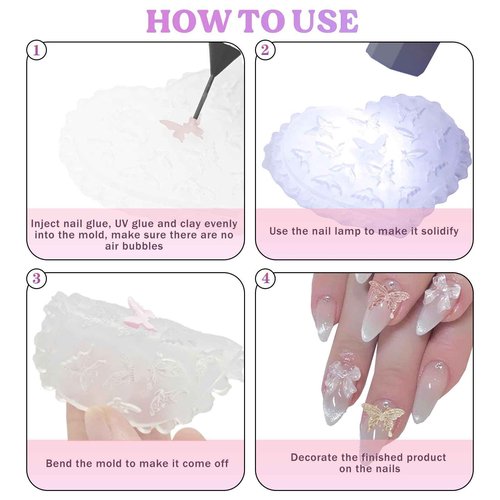 6Pcs 3D Silicone Nail Molds, Flowers Nail Charm Butterfly Nail Art Silicone Mold Spring Flower Nail Charms Resin Molds with 121 Patterns Nail Art for Women Accessories Nail Supplies, Earrings