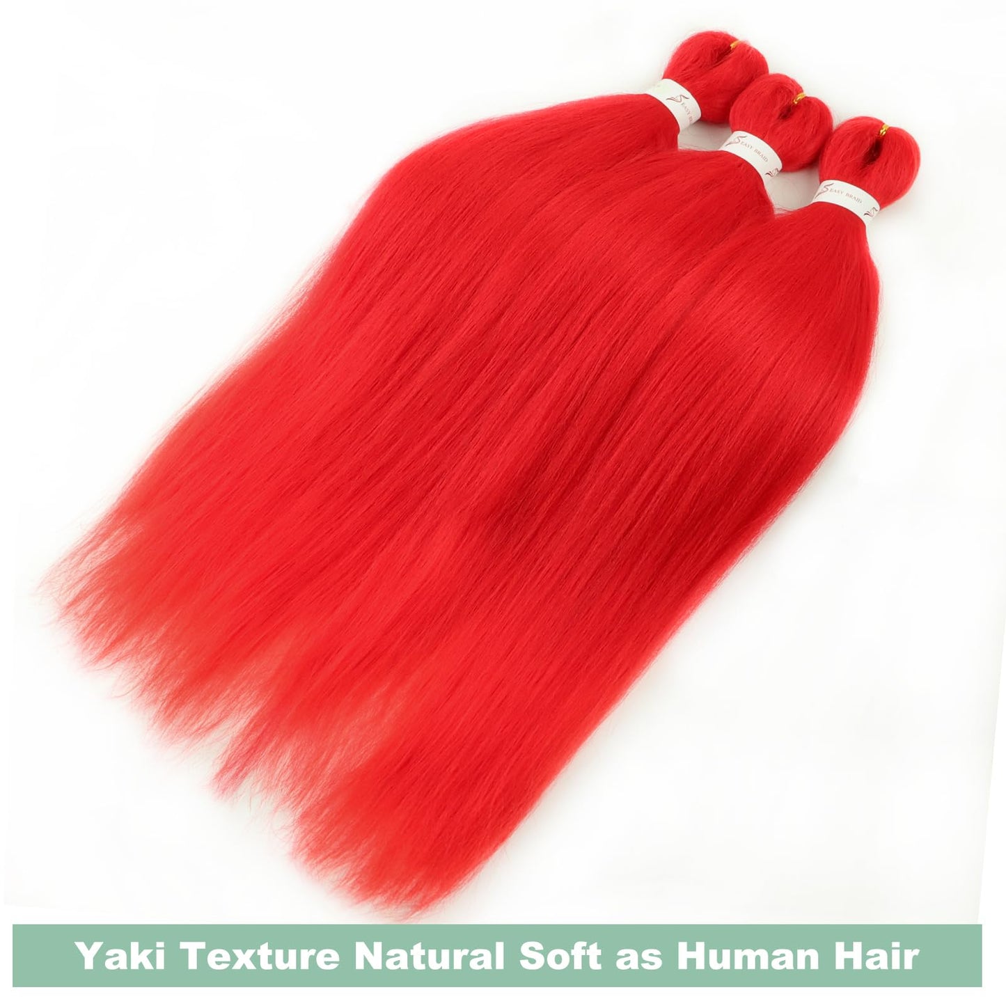 Red Braiding Hair Pre stretched 16 Inch 3 Packs Kanekalon Pre-stretched Braiding Hair EZ Braid Hot Water Setting Soft Yaki Texture Synthetic Hair Extensions for Crochet Box Braids