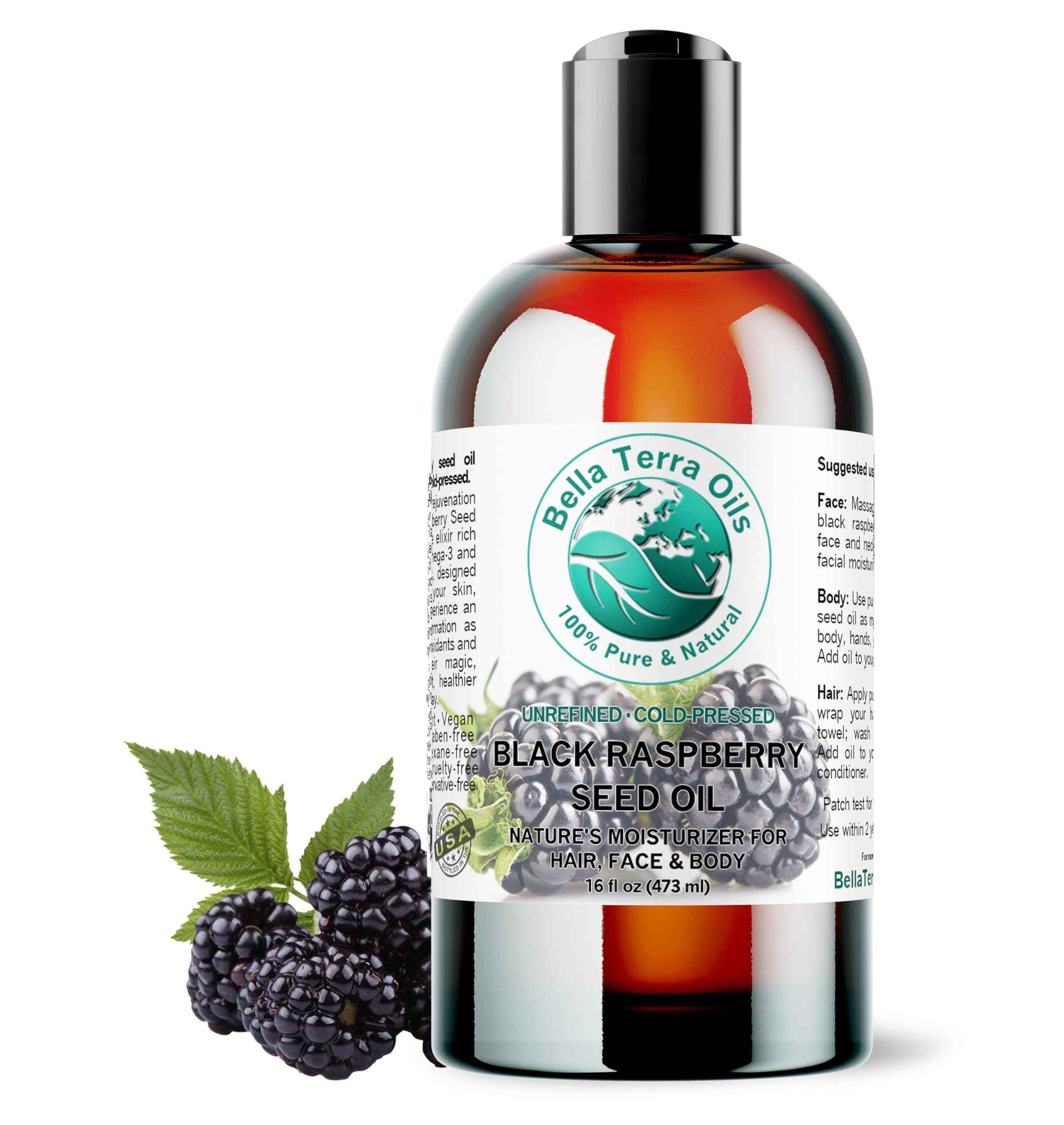 Bella Terra Oils - Black Raspberry Seed Oil 16 oz - Harness the Nutritional Excellence of Red Raspberry Oil, Abundant in Linoleic Acid & Alpha Linolenic Acid, The Ultimate Skin Luxury