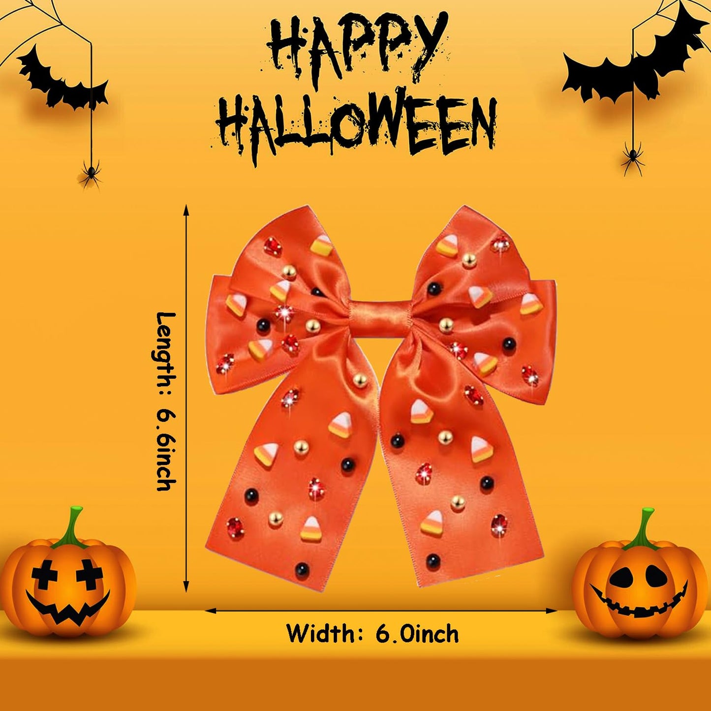 Halloween Hair Bows for Women Halloween Accessories Outfits Cute Candy Corn Hair Bows Jeweled Large Hair Bow Clips Black Orange Stain Hair Ribbons Costume Party Favors Gifts (Pattern E)