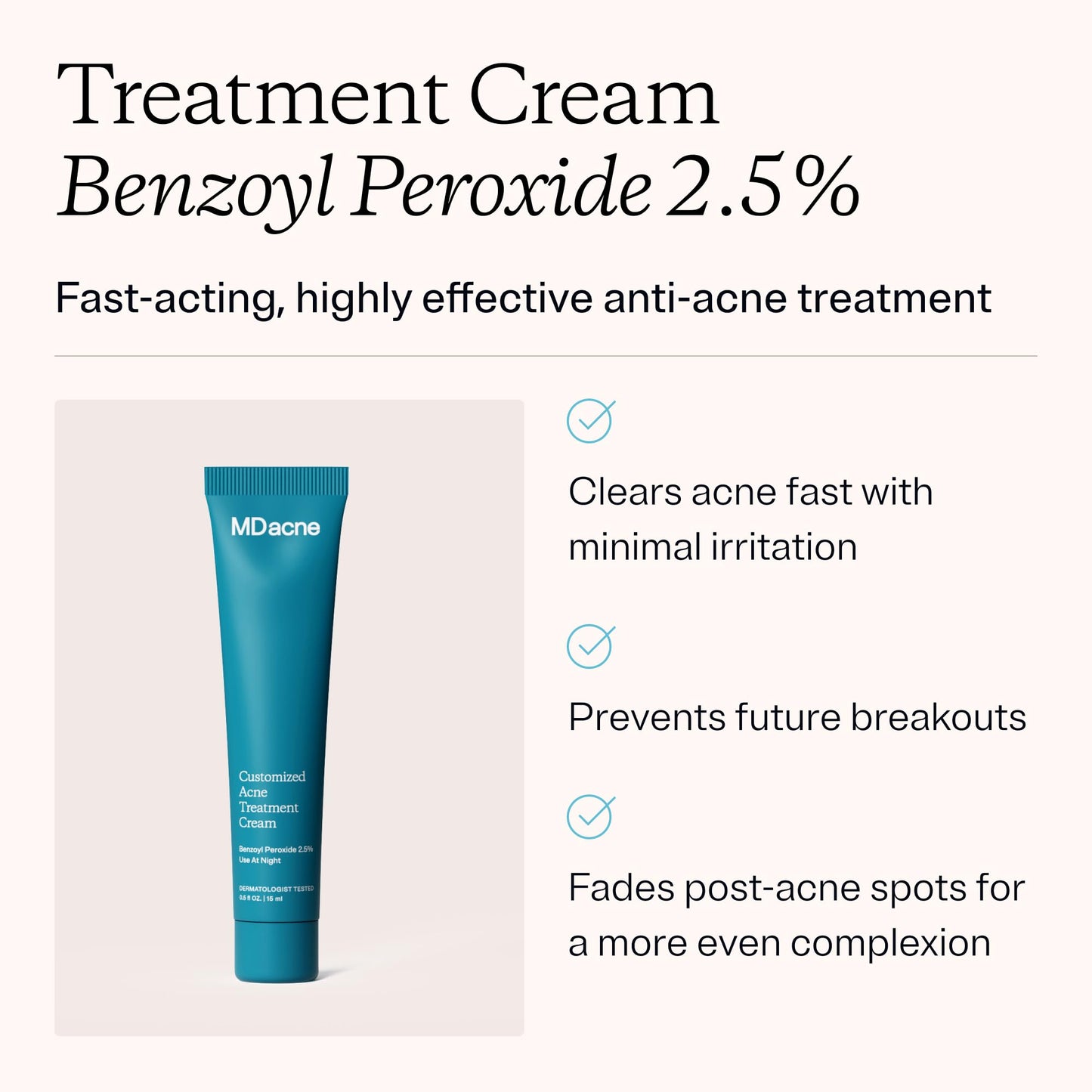 MDacne - Acne Treatment- Benzoyl Peroxide Cream 2.5% - Unclogs Pores, Reduces Blemishes & Enhanced with - Plant-Based Ingredients for Sensitive Skin