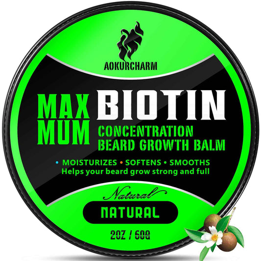 Biotin Beard Balm for Men – Unscented, Fast-Absorbing Beard Softener & Growth Balm with Castor, Shea & Jojoba – Conditions, Styles & Thickens Coarse or Patchy Facial Hair – Idea Gift for Him – 2 OZ