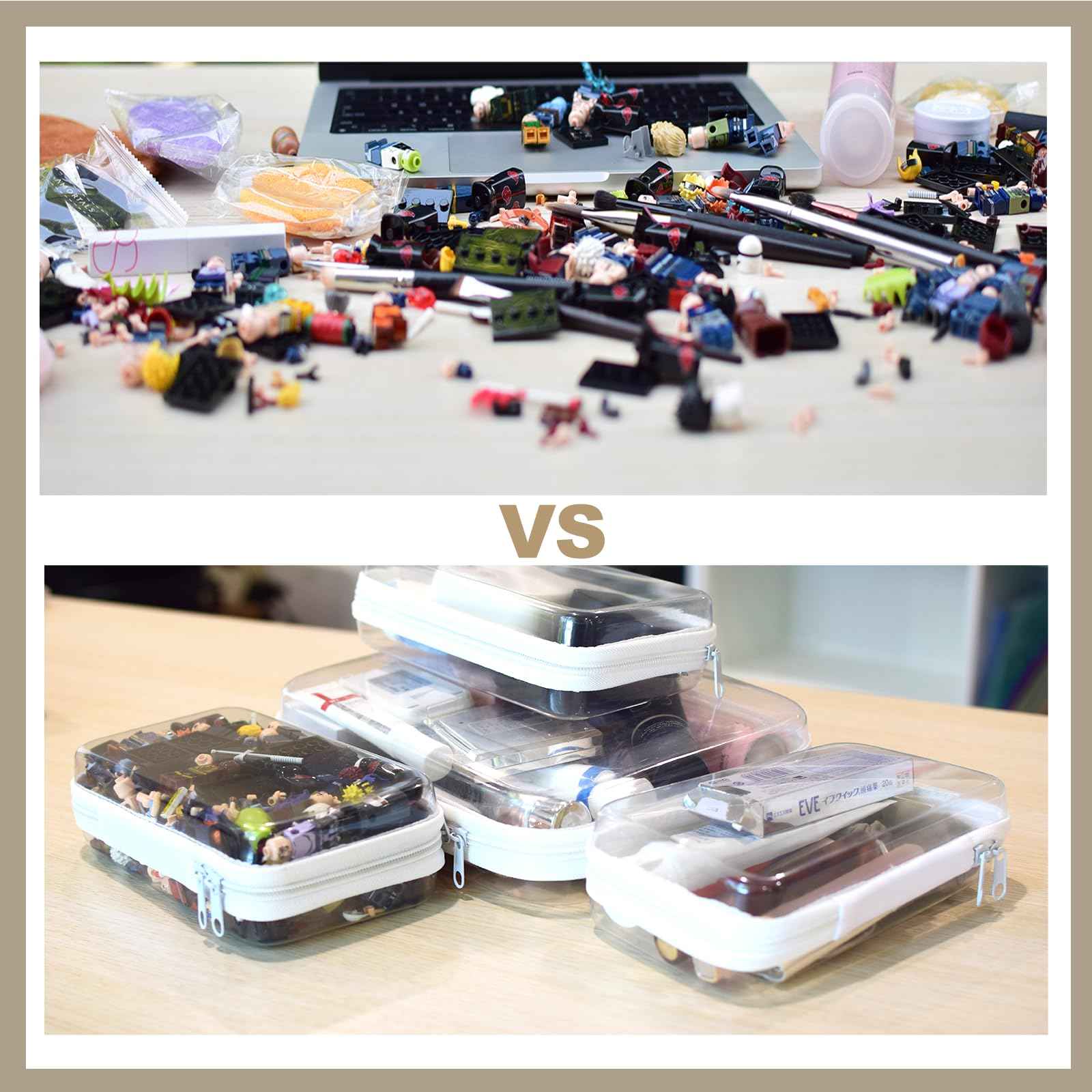 WELPIRT 4 pcs Clear Zipper Pouches,Hard Shell Zipper Case, Toiletry Bag for Travel, CLear Diaper Bag, Toiletry Pouch, Travel Organizer, Clear Cosmetic Bag,Toy Storage Bins (M+3S)