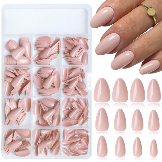 LuckForever 360pc XS Almond Press on Nails Short Fake Nails Nude Tan Glue on Nails XS Short Acrylic Nails Press ons Nail Almond Artificial Fingernails False Nails Tip with Nail Glue Adhesive File