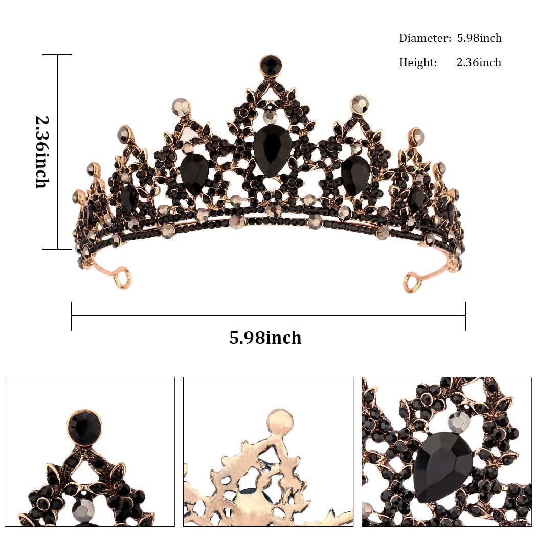 CURASA Black Queen Crowns Gorgeous Tiaras for Women Princess Crown for Girls Tiara for Wedding Halloween Crystal Hair Accessories for Women