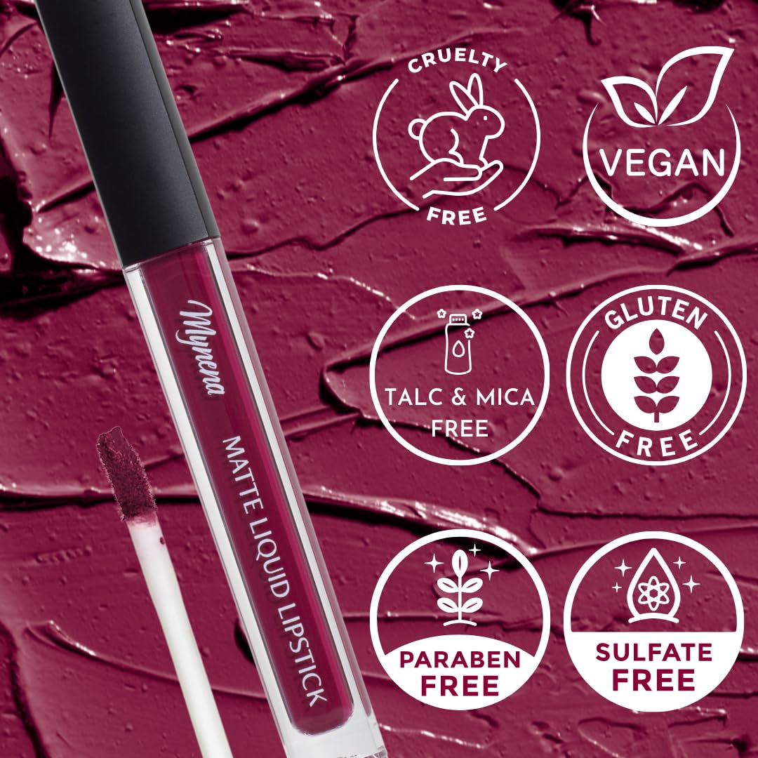 Mynena Berry Red Long-Lasting Matte Liquid Lipstick Intense Color Smudge-Proof & Waterproof Comfortable Hydrating Shea Butter Vegan & Cruelty-Free | Lisy